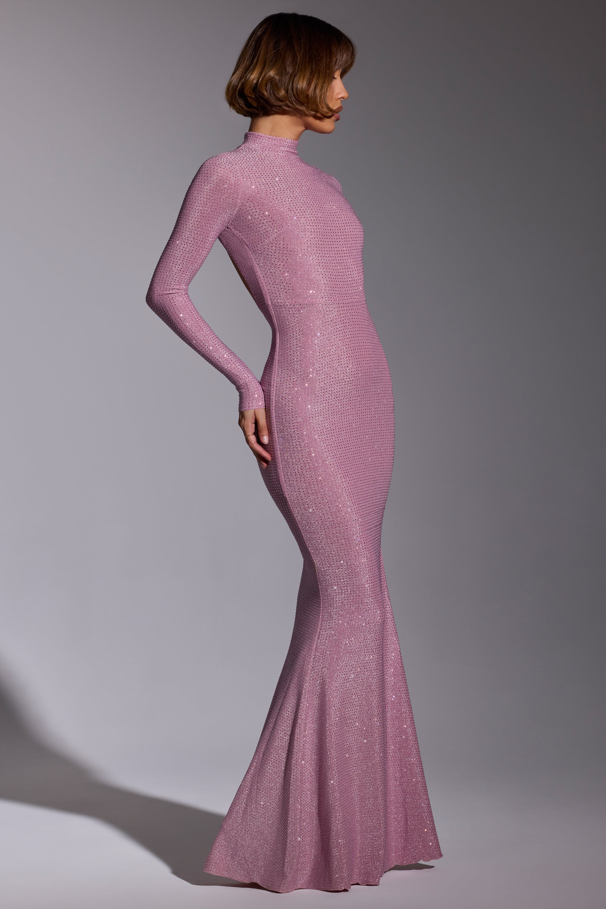 Embellished Long Sleeve Evening Gown in Light Pink、mySite、solidvoid