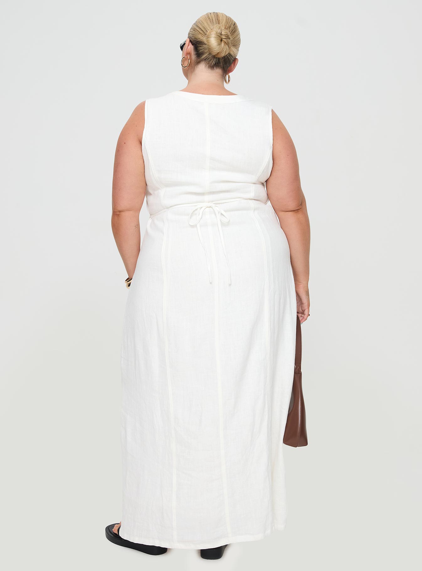 Summer Season Linen Blend Maxi Dress White Curve、mySite、solidvoid
