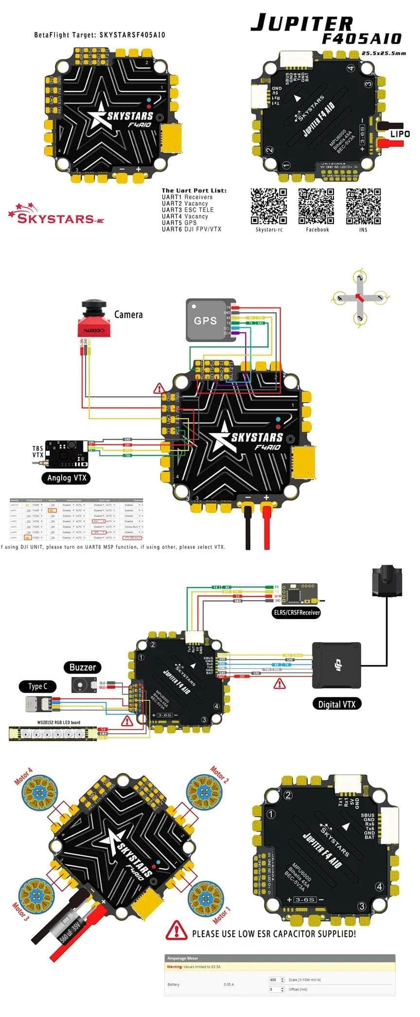Skystars Jupiter AIO F4 3-6S Whoop/Toothpick Flight Controller (w/ 45A BLHeli_S 4in1 ESC) - MPU6000