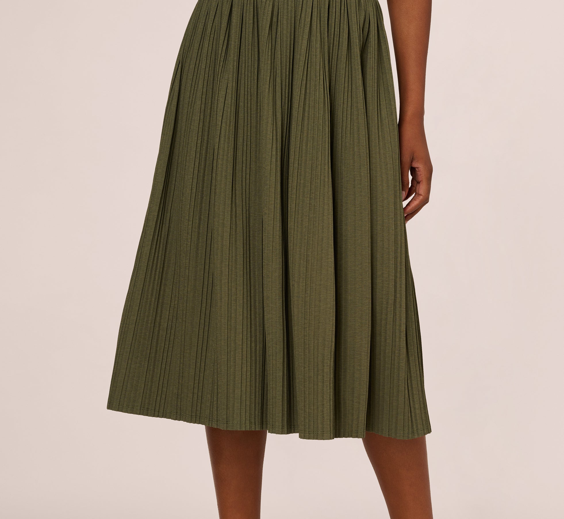 Micropleated Printed A Line Midi Skirt In Olivine、mySite、solidvoid