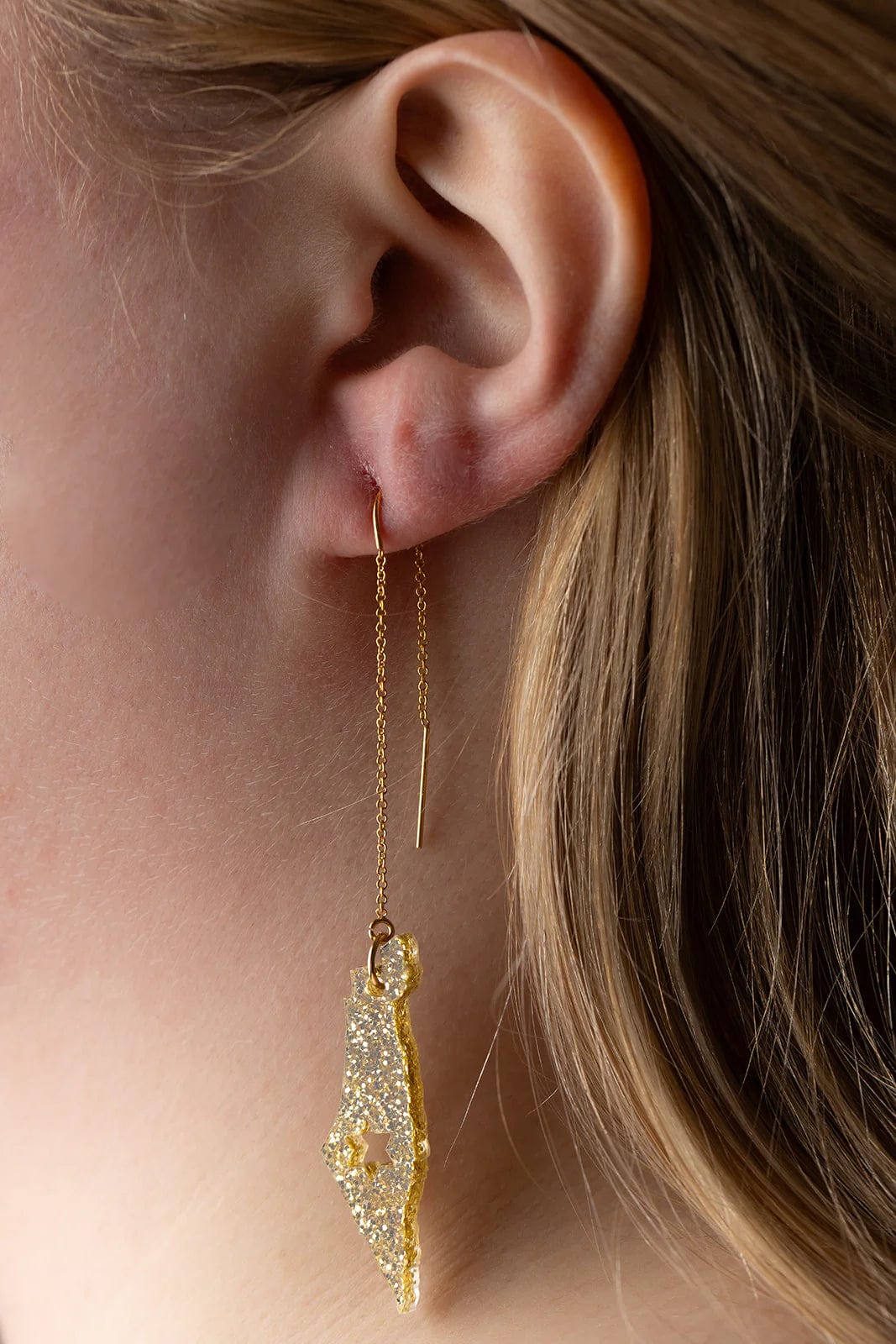 Gold Glitter Israel Threader Earrings with Star of David、mySite、topwebapps