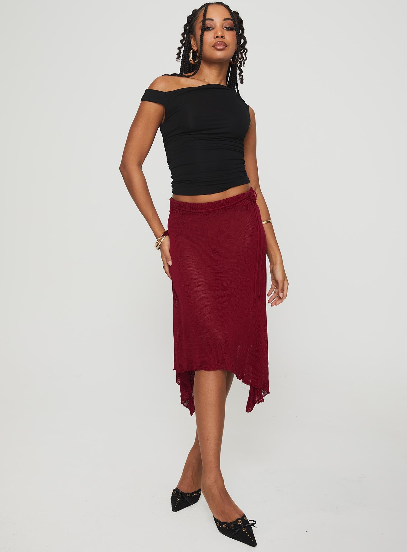 Leysa Midi Skirt Red、mySite、solidvoid