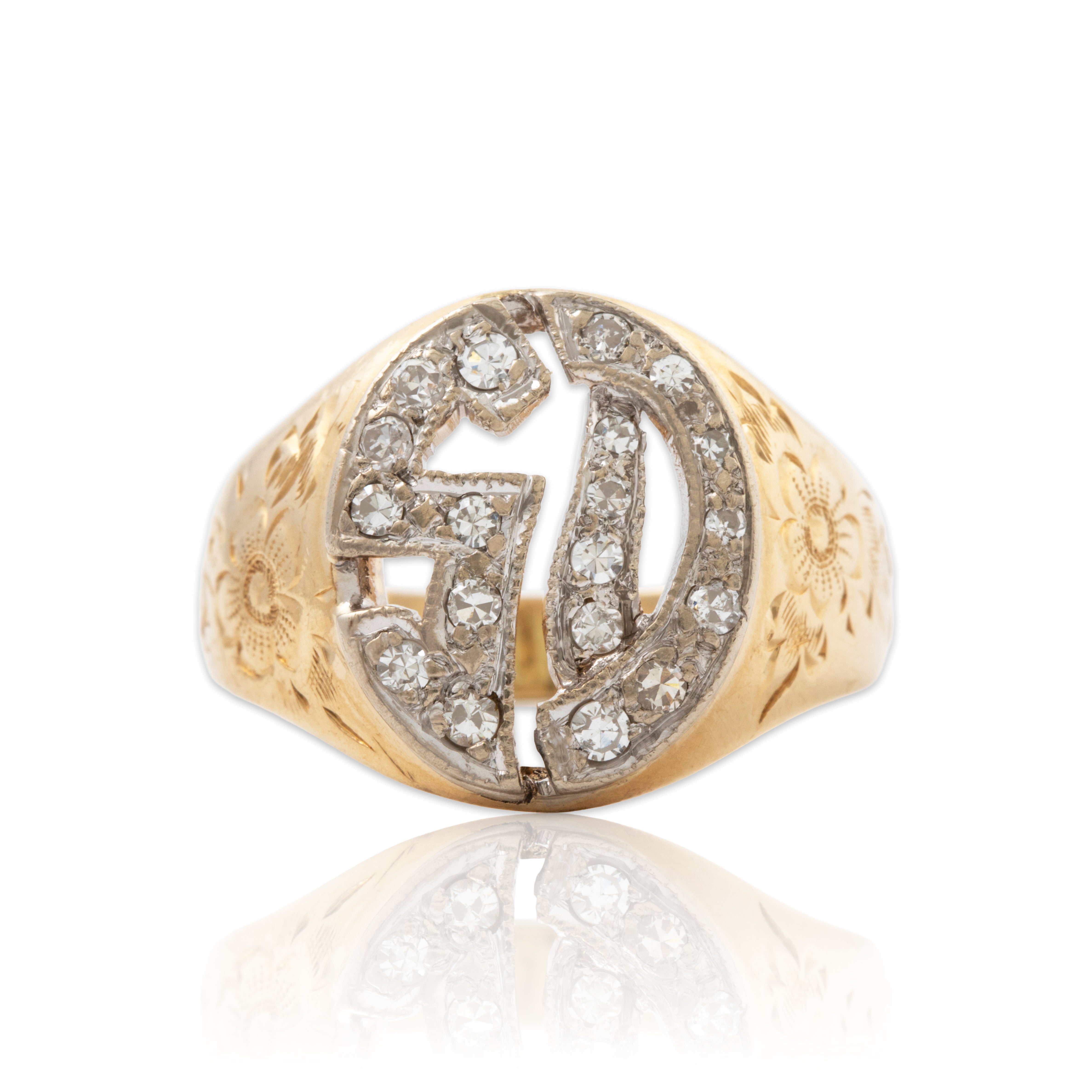 Vintage 14k Yellow Gold .342cttw Diamond SD Openwork Signet Ring 5.75、mySite、hinf8tx79