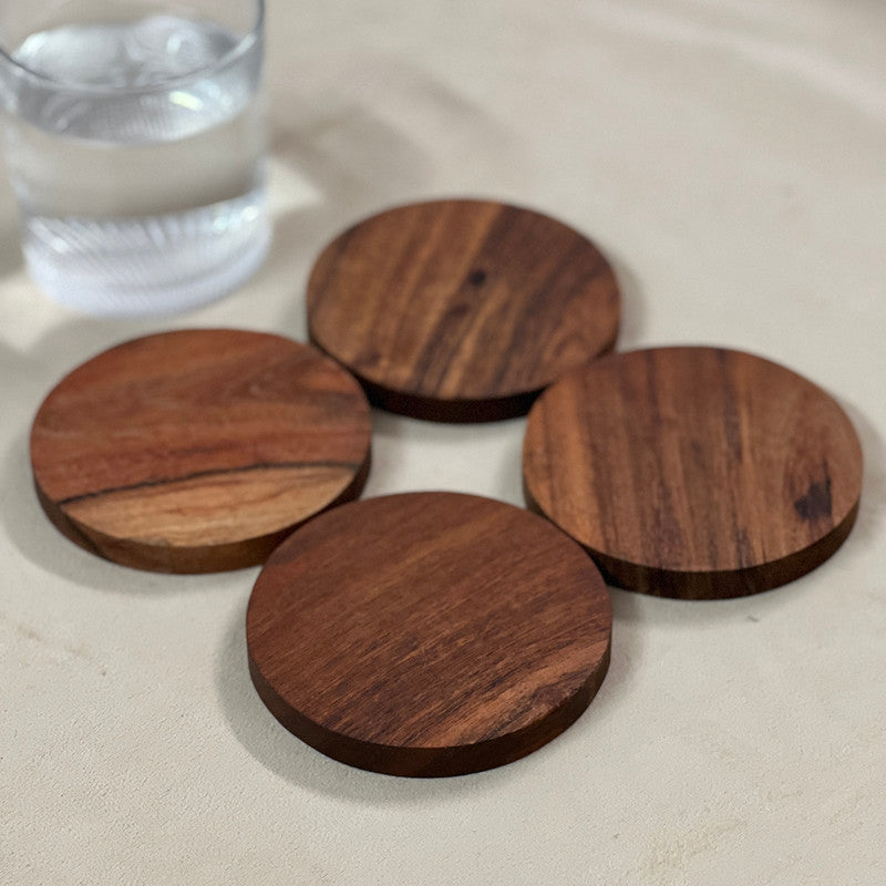Wooden Round Coaster | Elegent & Simple Design | 4 Inch Diameter | Set of 4、mySite、camillekostekn