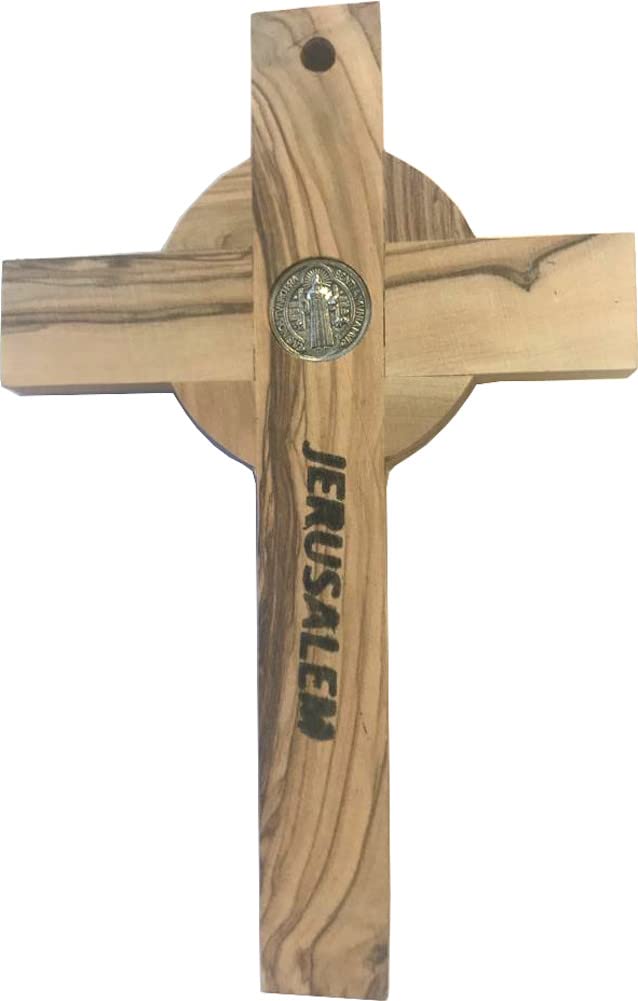 Holy Land Market Catholic Celtic Saint Benedict Olive Wood Crucifix、mySite、topwebapps