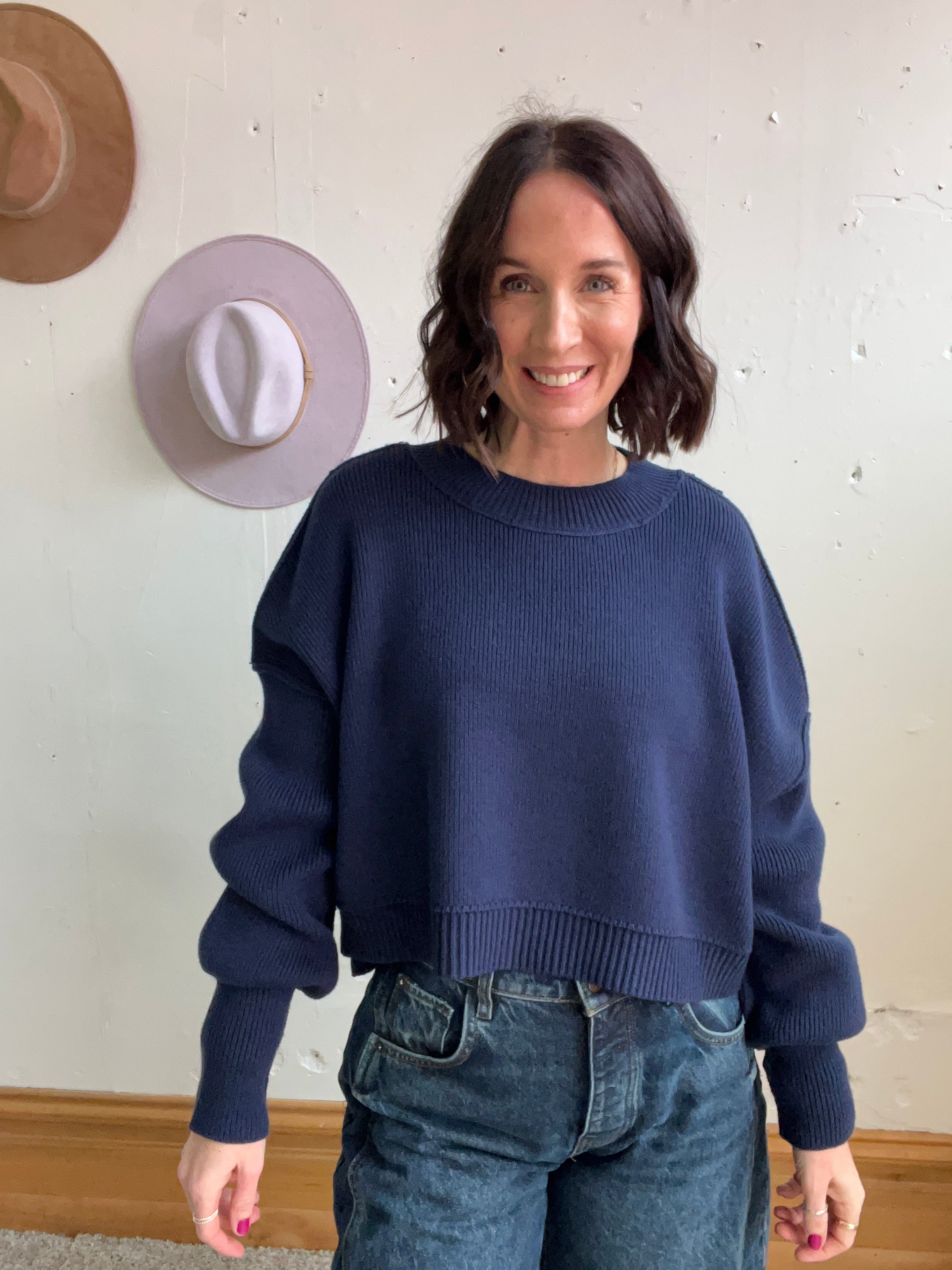 We The Free Easy Street Navy Crop Pullover、mySite、garagedoors4me