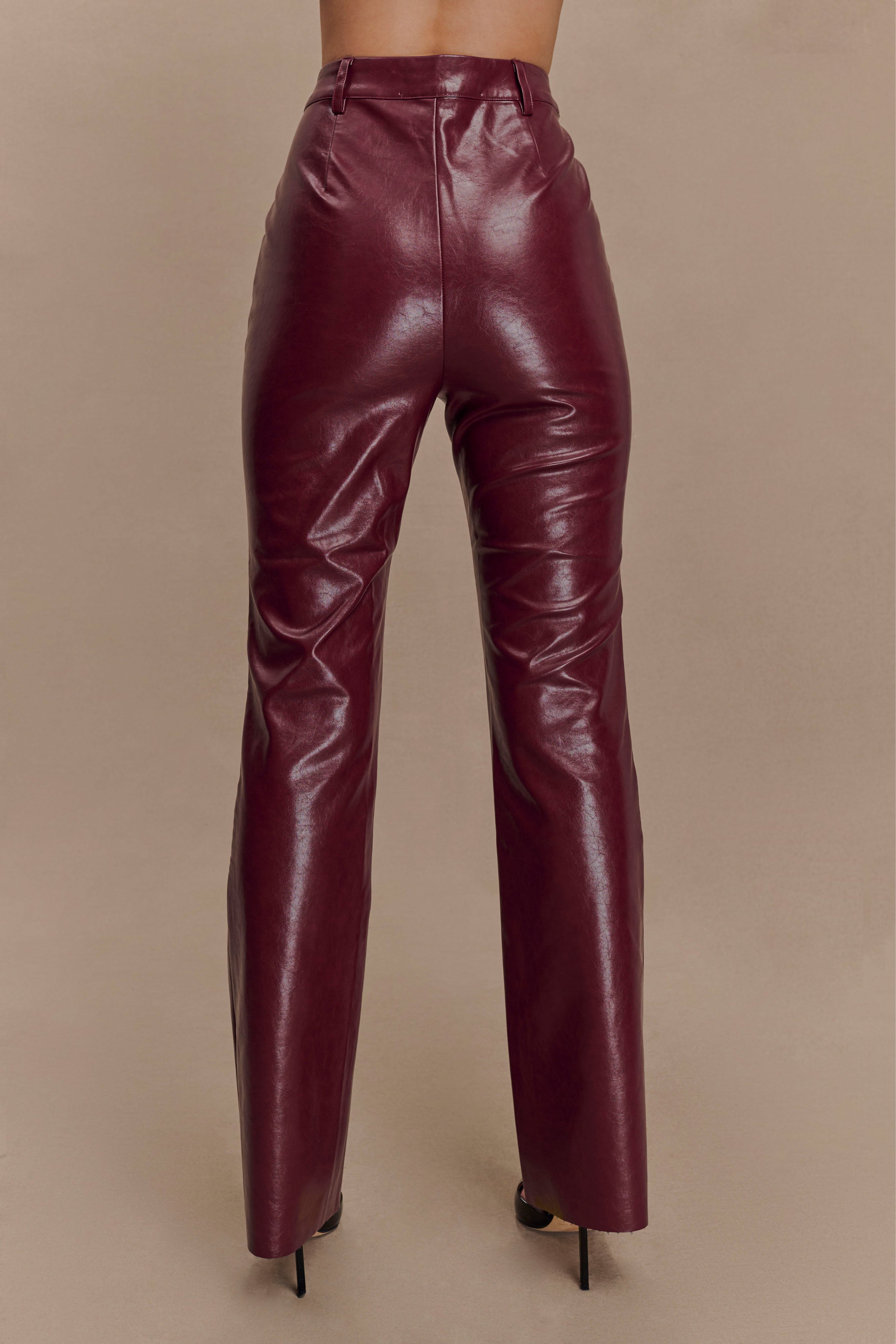 Tyra Straight Leg Faux Leather Pants - Cherry Red、mySite、solidvoid