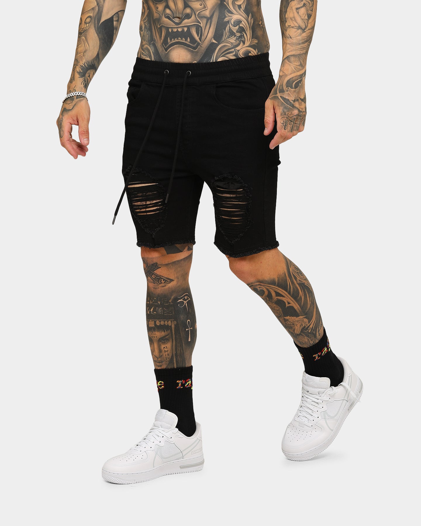 ENES Gunner Skinny Ripped Shorts Black、mySite、zt4zffjzw