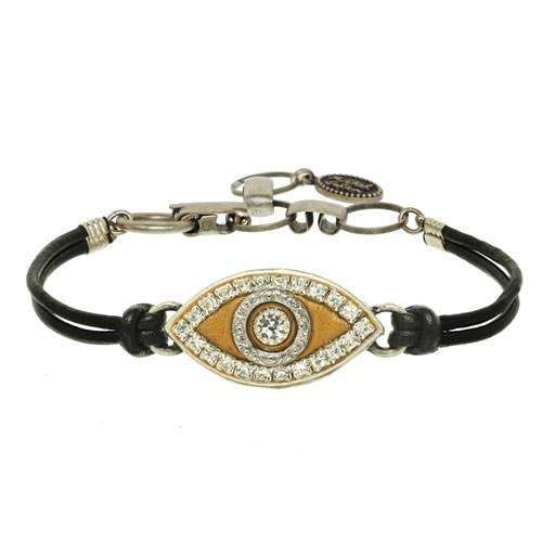 Michal Golan Gold and Silver Evil Eye Bracelet on Leather、mySite、topwebapps