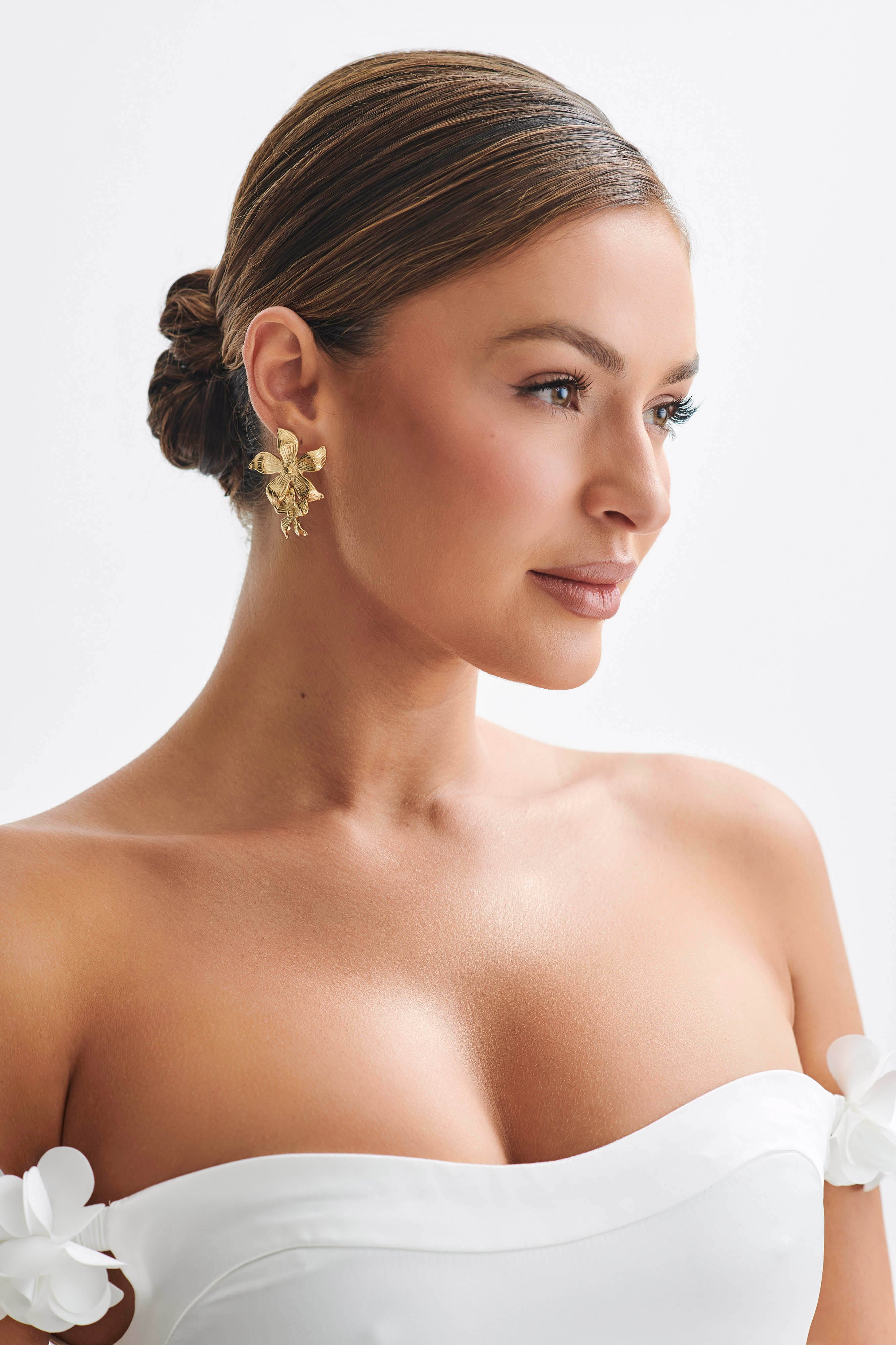 Infatuated Drop Flower Earrings - Gold、mySite、solidvoid