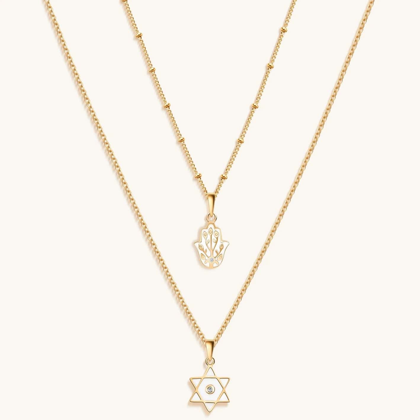 18k Gold Hamsa and Star of David Double Chain Necklace、mySite、topwebapps
