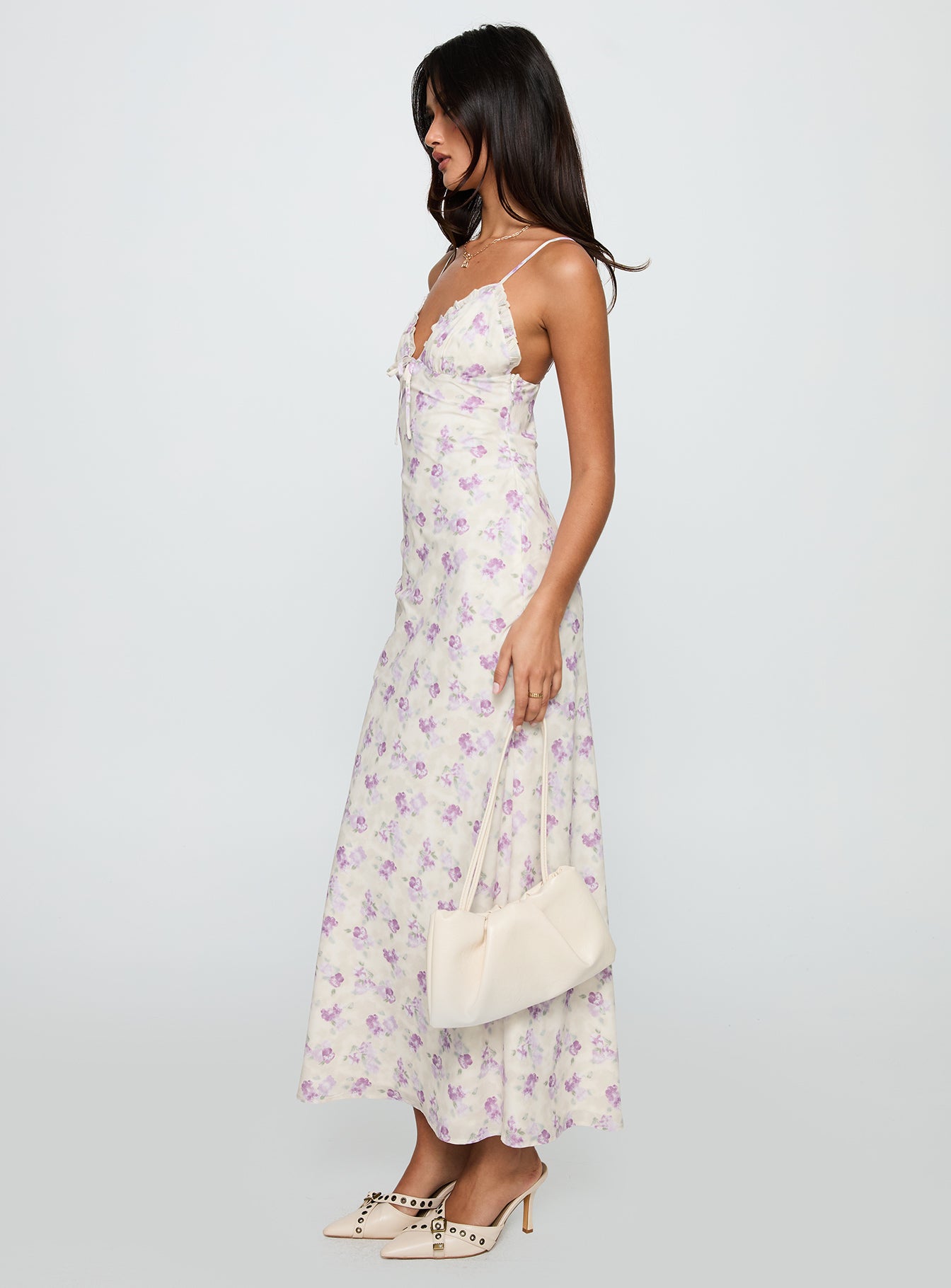 Jessamine Frill Maxi Dress White / Lilac、mySite、solidvoid