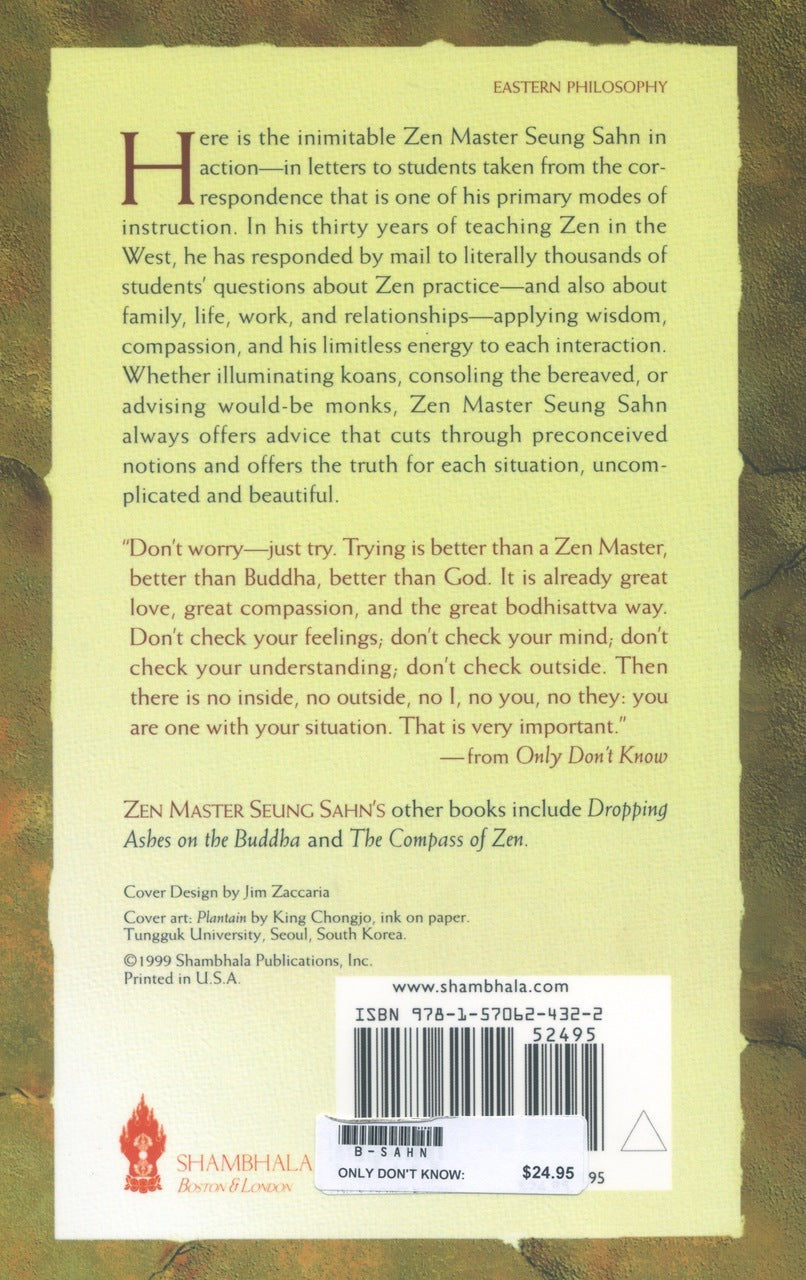 Only Don't Know: Selected Teaching Letters of Zen Master Seung Sahn、mySite、topwebapps