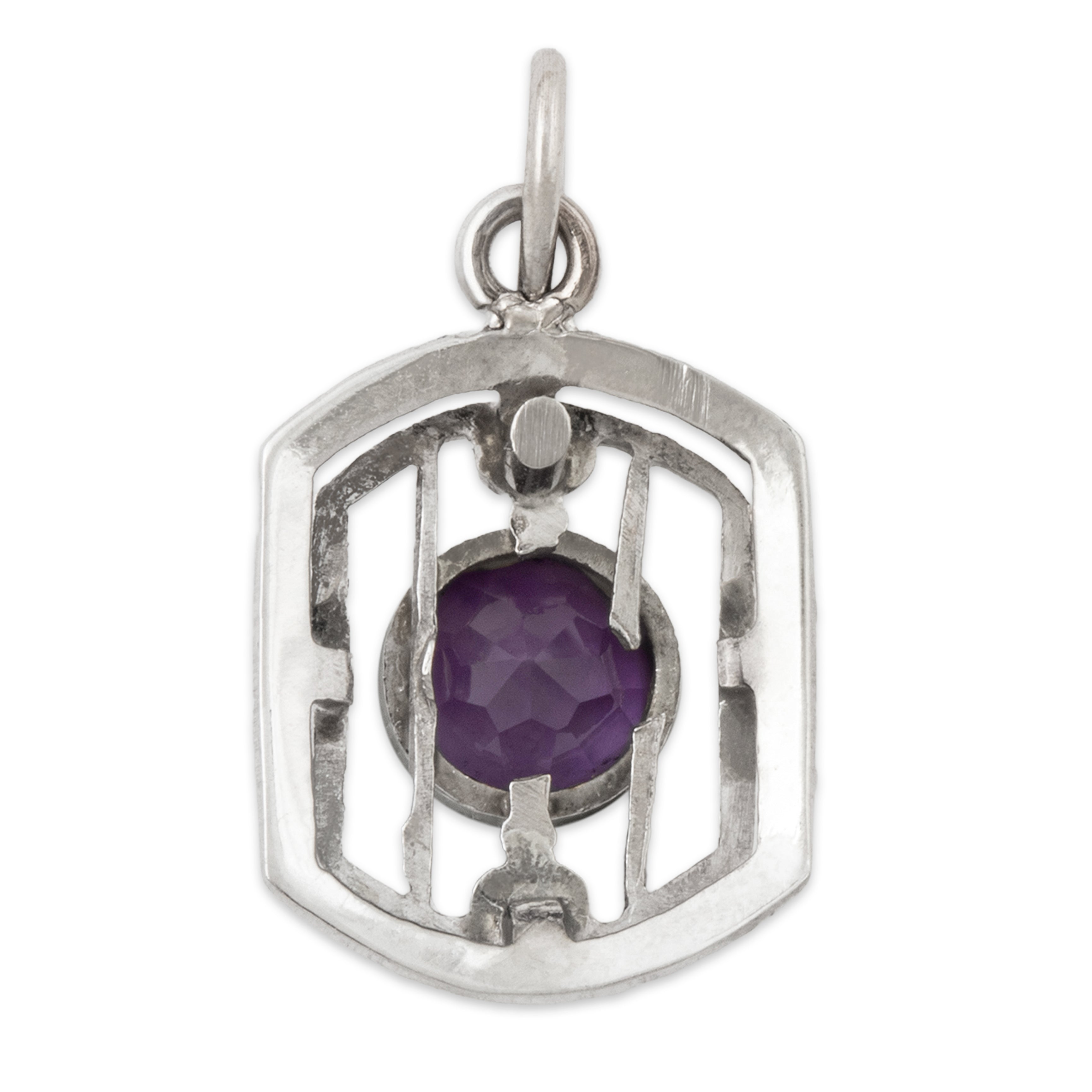 Antique Art Deco 14k White Gold Amethyst Shield Charm / Pendant、mySite、hinf8tx79