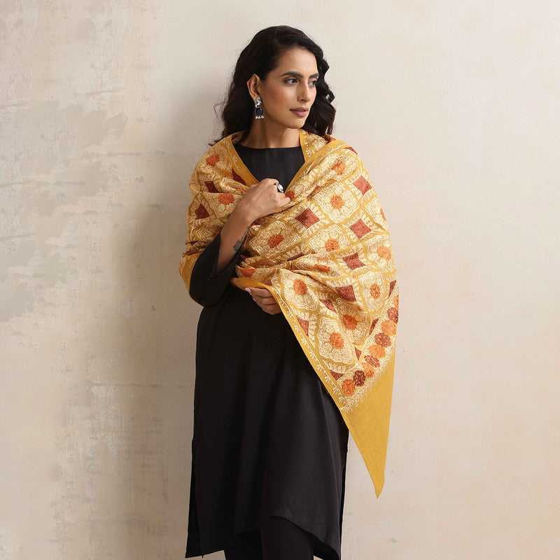 Woolen Stole | Embroidered | Yellow、mySite、camillekostekn