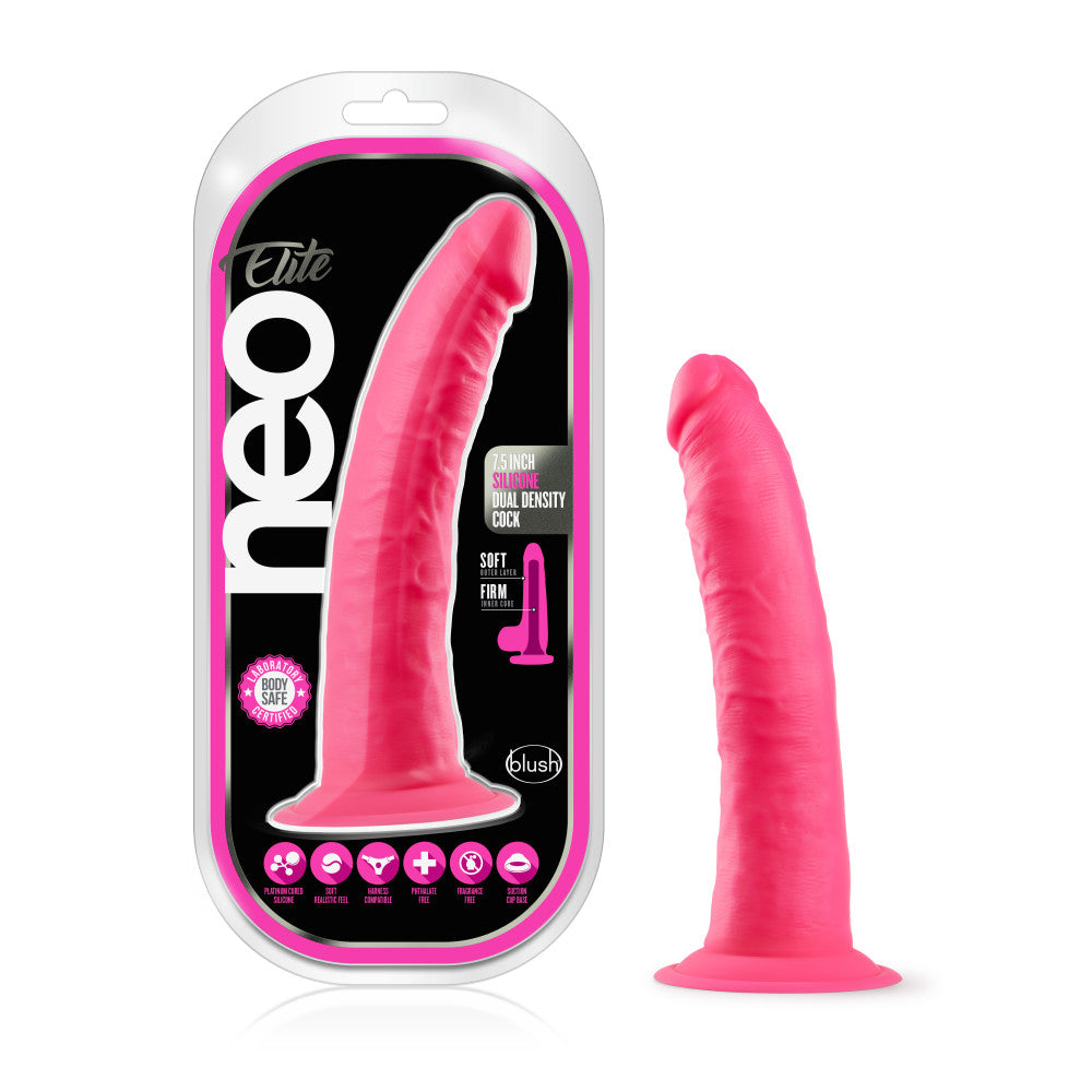 Neo Elite By Blush® | Neon Pink: 7.5-Inch Long Dildo - Made with Purio™ Silicone & SensaFeel® Dual Density Realistic Technology、mySite、bottomscart