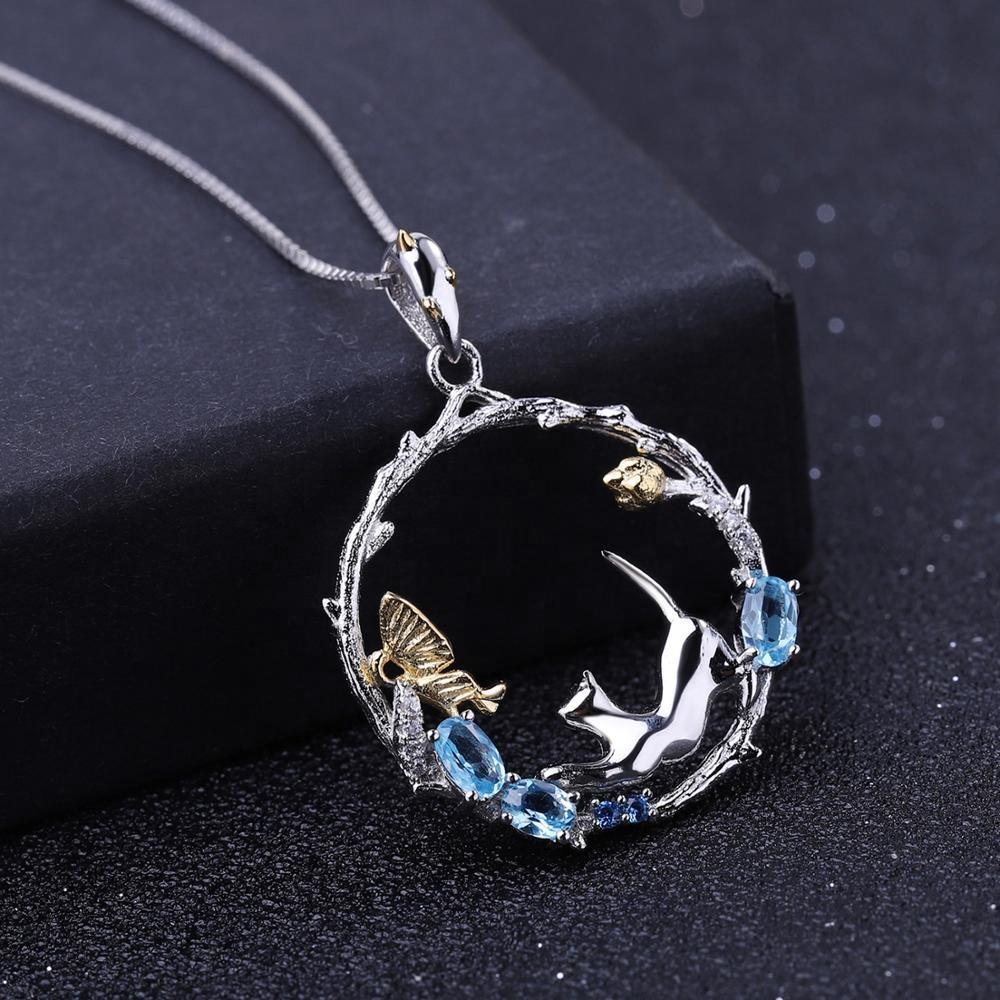 Cat and Butterfly Fine Sterling Silver Jewelry, Genuine Gemstone-Necklace, Earrings, Ring or SET、mySite、g9winljtr