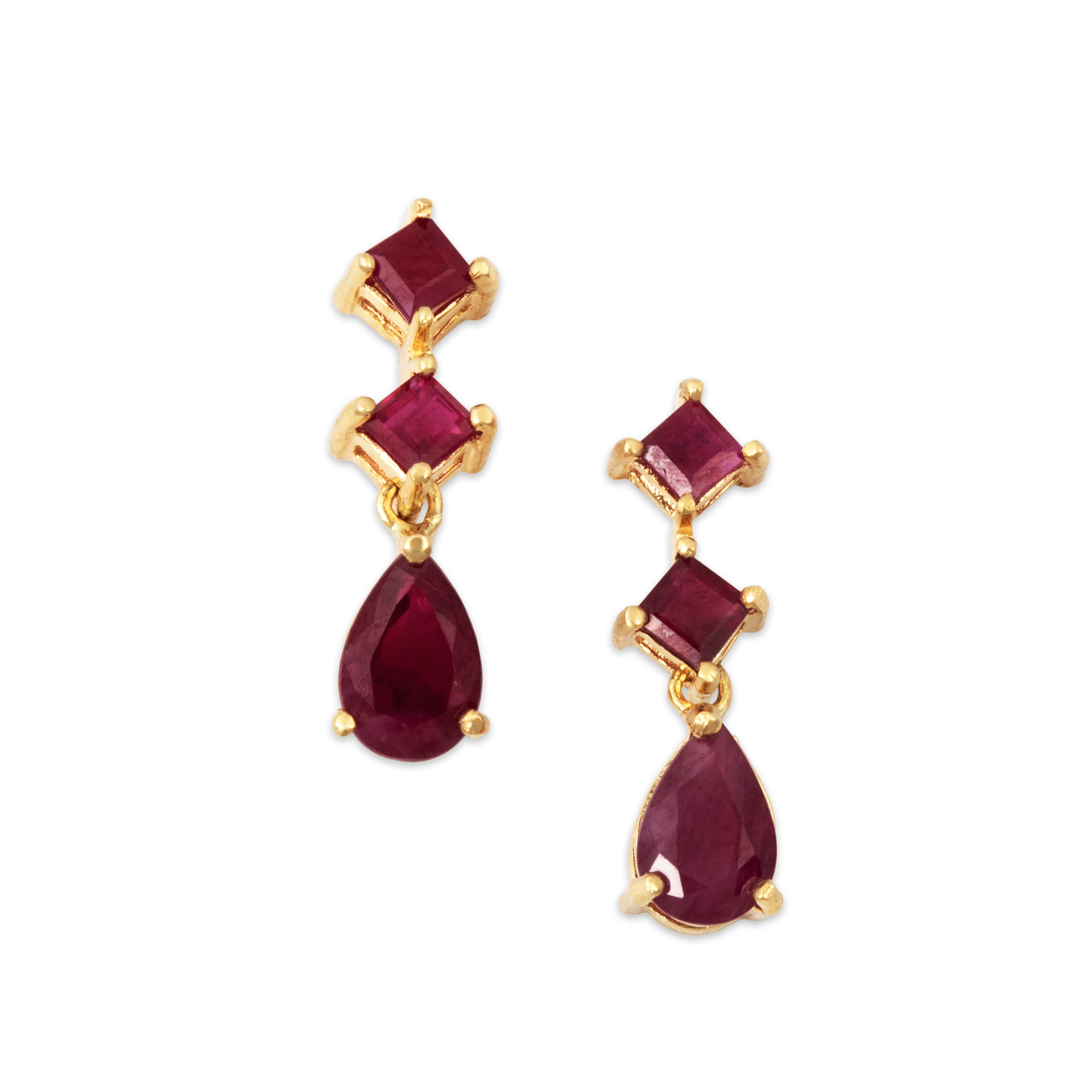 Vintage 14k Yellow Gold Ruby Crimson Mixed-Cut Dangle Earrings、mySite、hinf8tx79