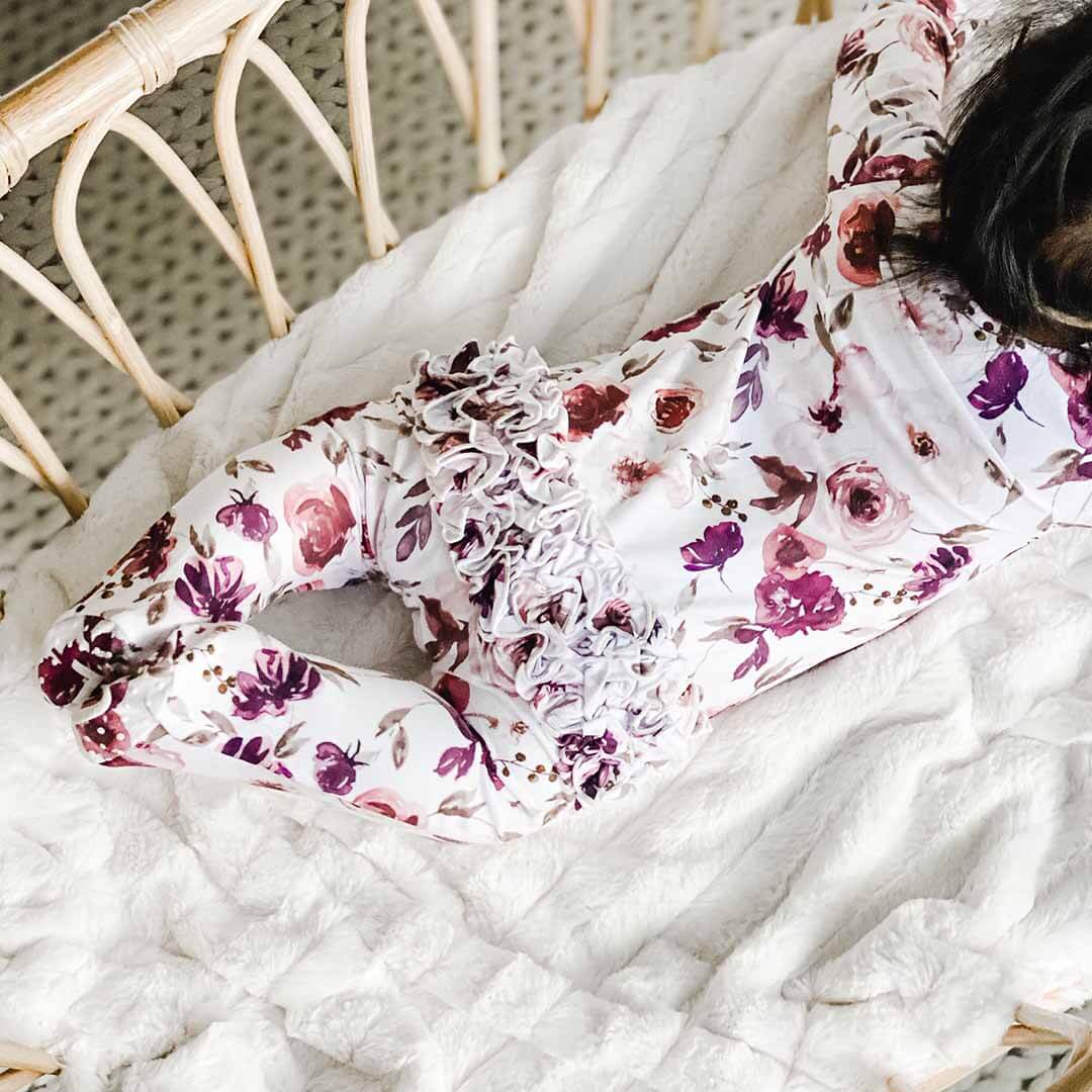  Demi's Dusty Purple Floral Zipper Ruffle Footie、mySite、layawaytickets