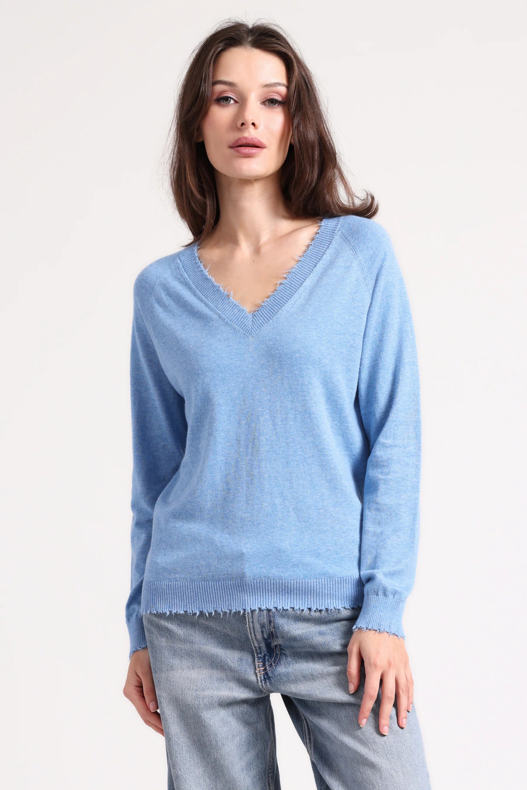 Minnie Rose Cotton Cashmere Frayed Edge V、mySite、noshort