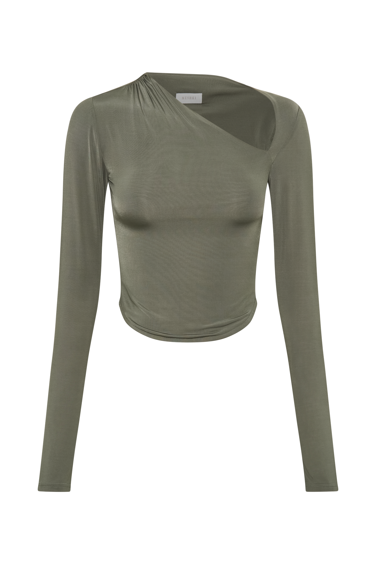 Bruna Slinky Long Sleeve Top with Cut Out - Military Olive、mySite、solidvoid