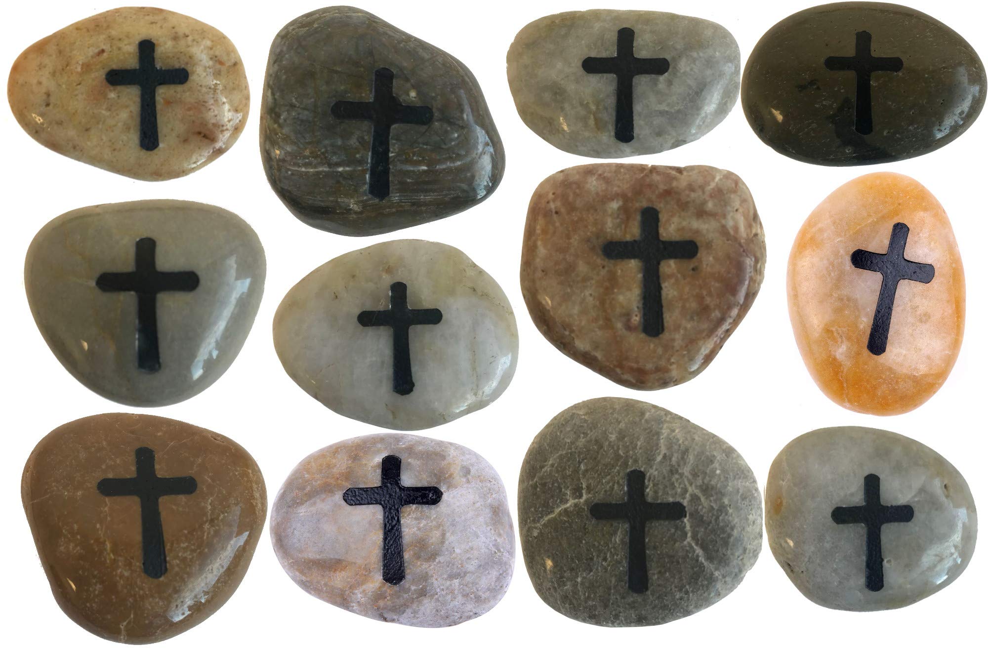  Engraved Cross Engraved (not to) Worry Natural Stones (12 Stones Set- Large 2-3 Inches Each) from The Holy Land、mySite、elrpsem3k