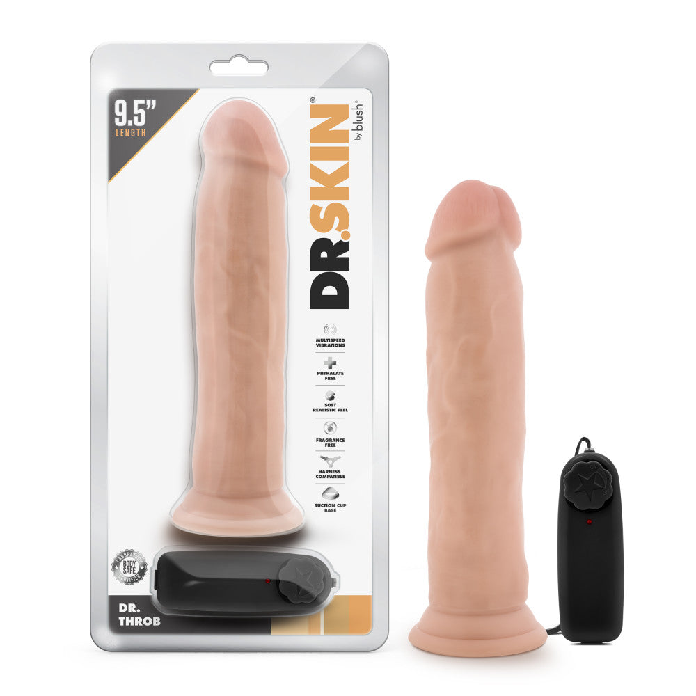 Dr. Skin By Blush® | Dr. Throb Realistic Vanilla 9.5-Inch Long Remote Control Vibrating Dildo With Suction Cup Base、mySite、bottomscart