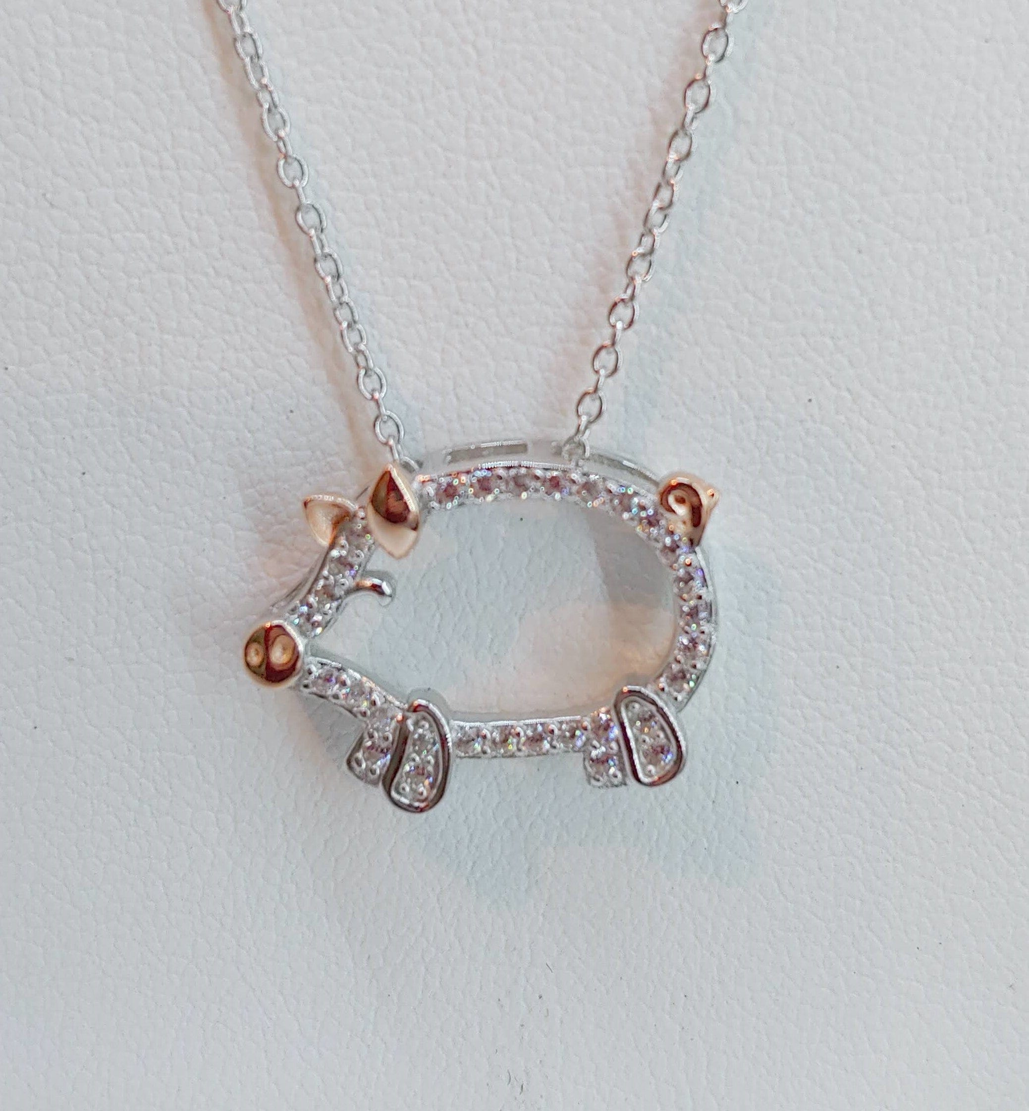 Walking Piggy Necklace with CZ and Rose Gold Accents、mySite、g9winljtr