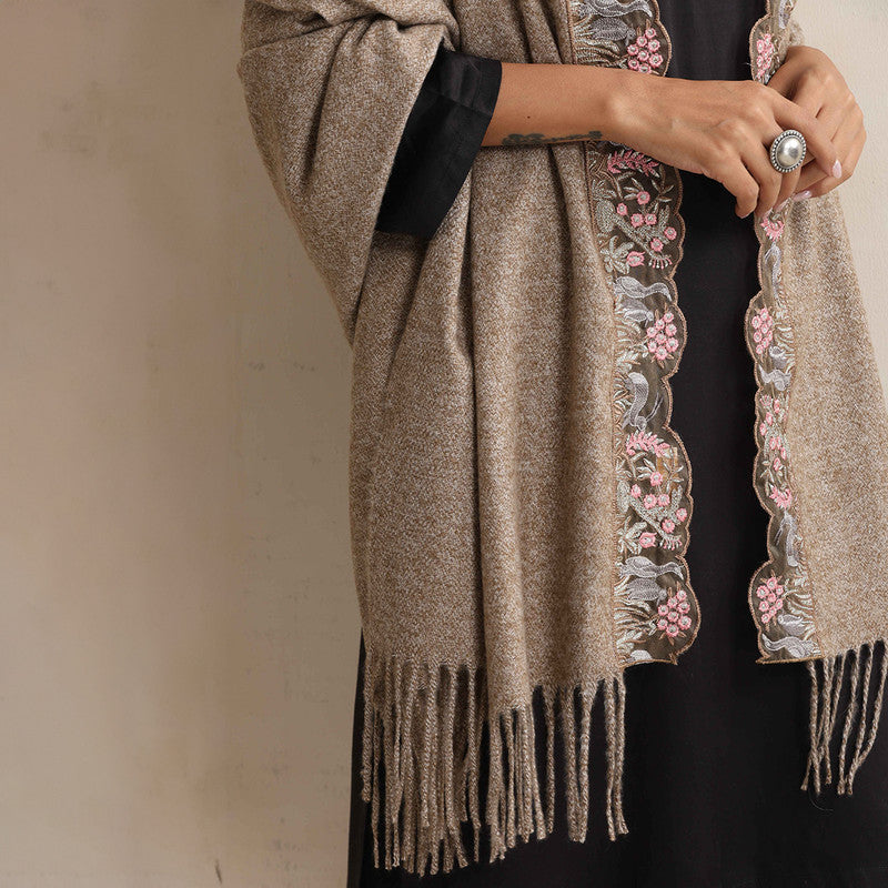 Woolen Embroidered Stole | Beige、mySite、camillekostekn