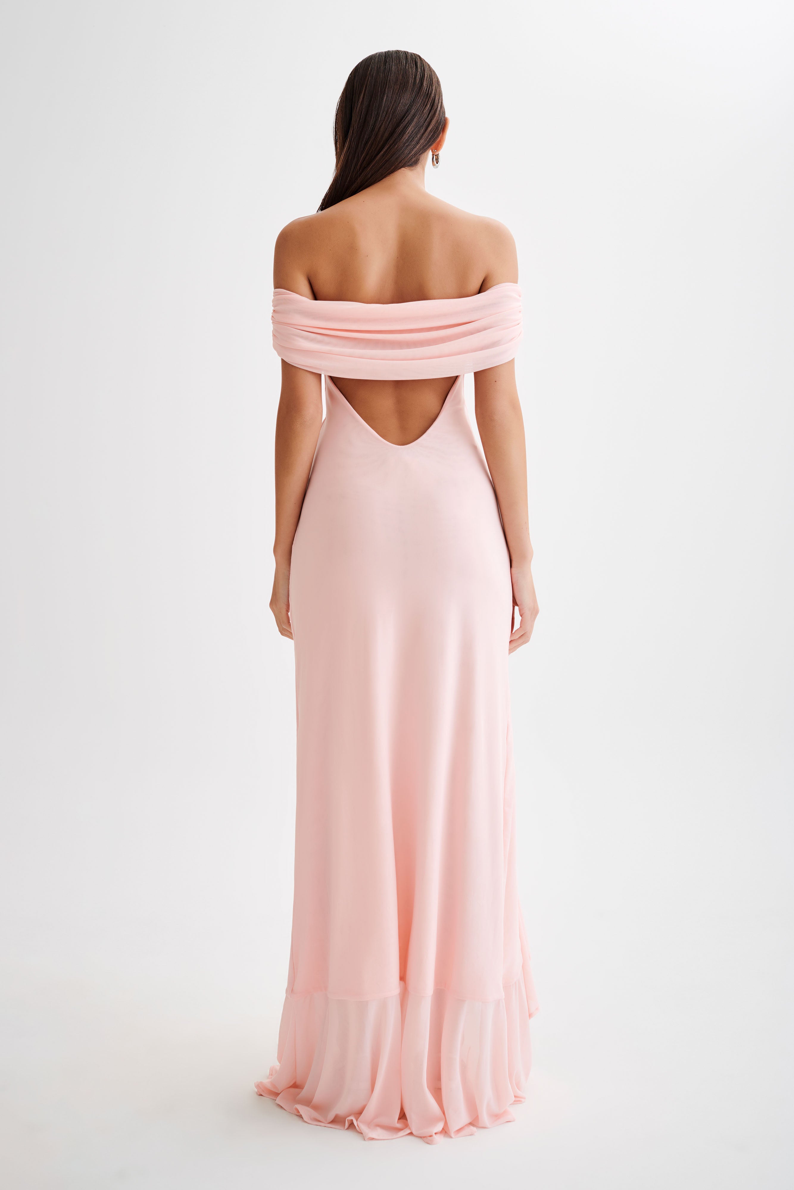 Audrey Off Shoulder Mesh Maxi Dress - Pale Pink、mySite、solidvoid