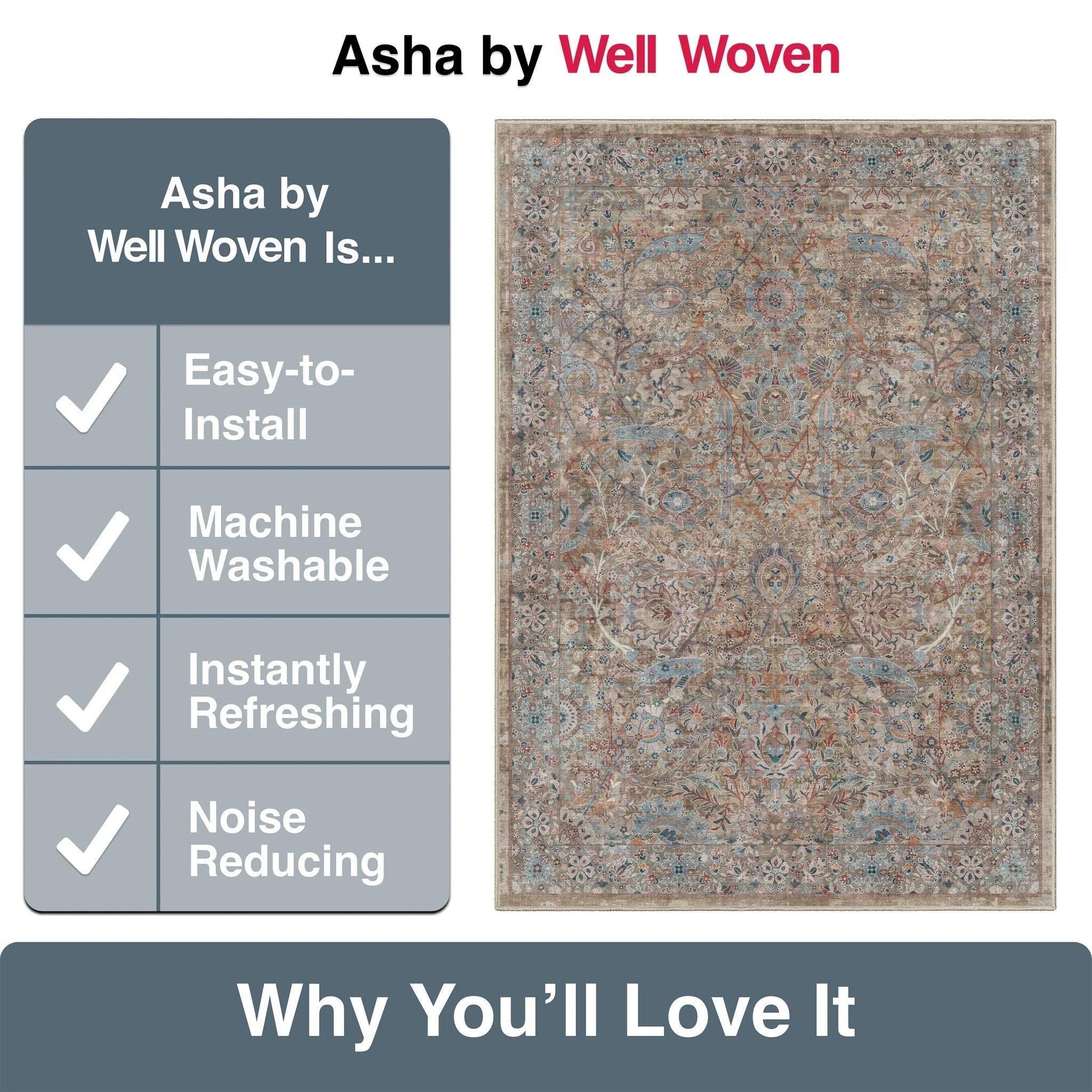 Emilia Vintage Persian Floral Blue Flat-Weave Rug、mySite、gigharbornorthrealestate