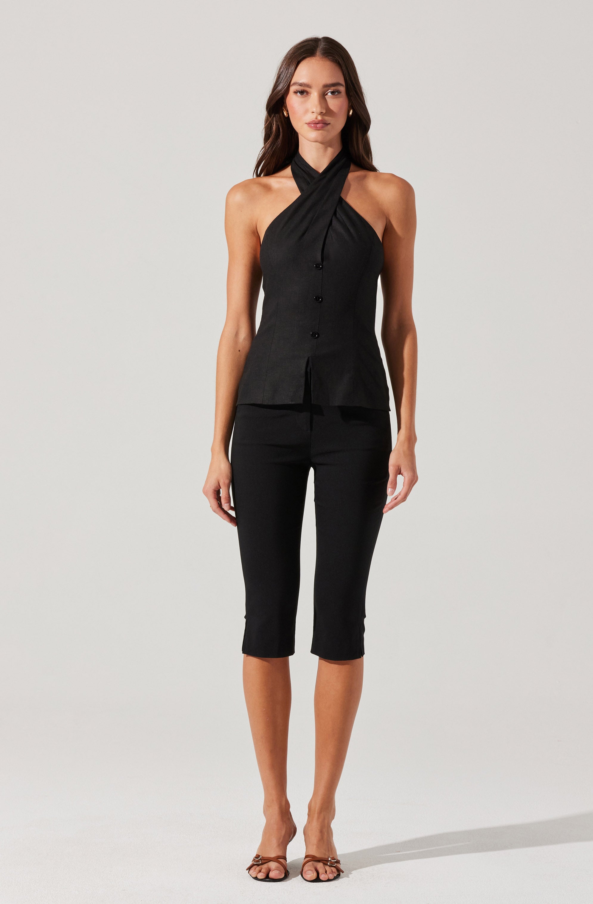 Yaritza Crossover Linen Blend Vest、mySite、solidvoid