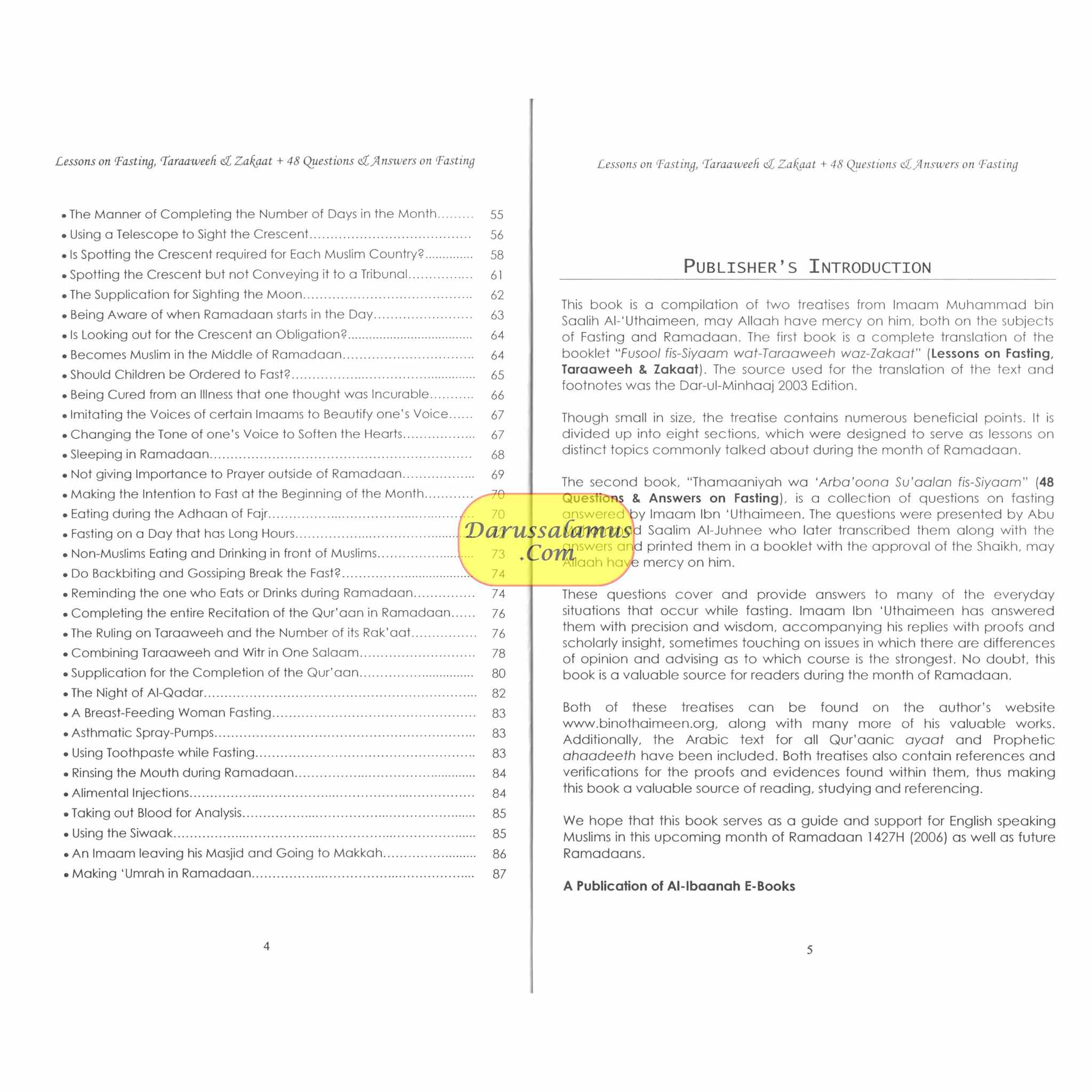 Lessons on Fasting, Taraaweeh & Zakaat With Forty Eight Questions & Answers on Fasting By Imaam Muhammad bin Saalih Al- Uthaimeen、mySite、topwebapps