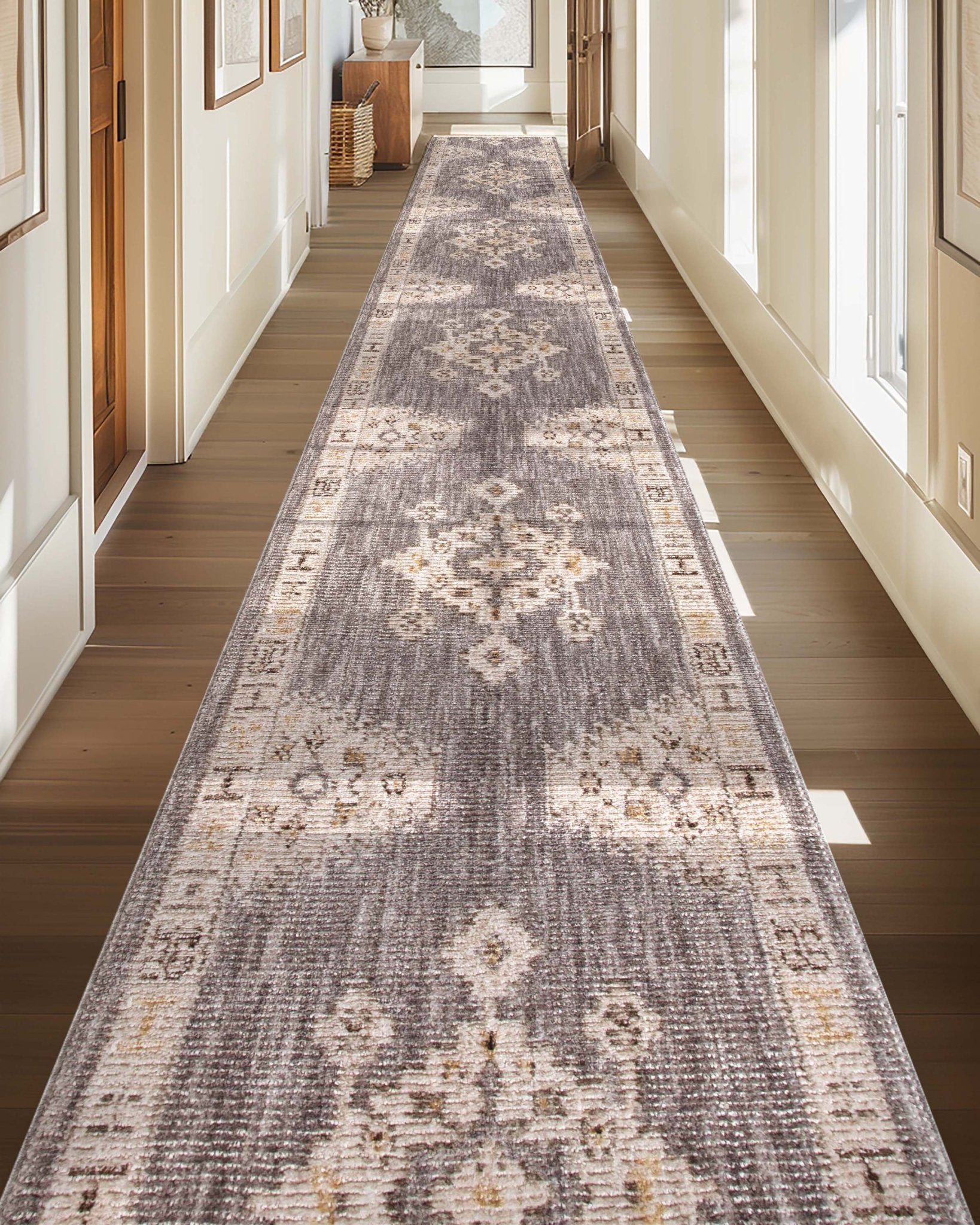 Custom Size Runner Isfjord Tribal Medallion Grey Choose Your Width x Choose Your Length - Perfect For Hallway, Stairs & Kitchen、mySite、gigharbornorthrealestate