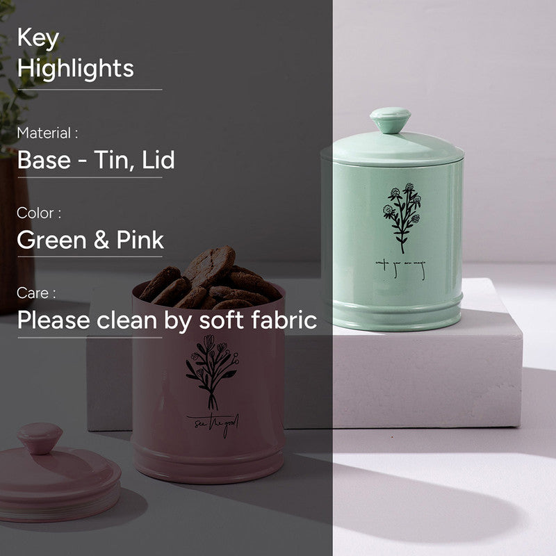 Stainless Steel Floral Jar Canister Set | Green | Set of 2、mySite、camillekostekn