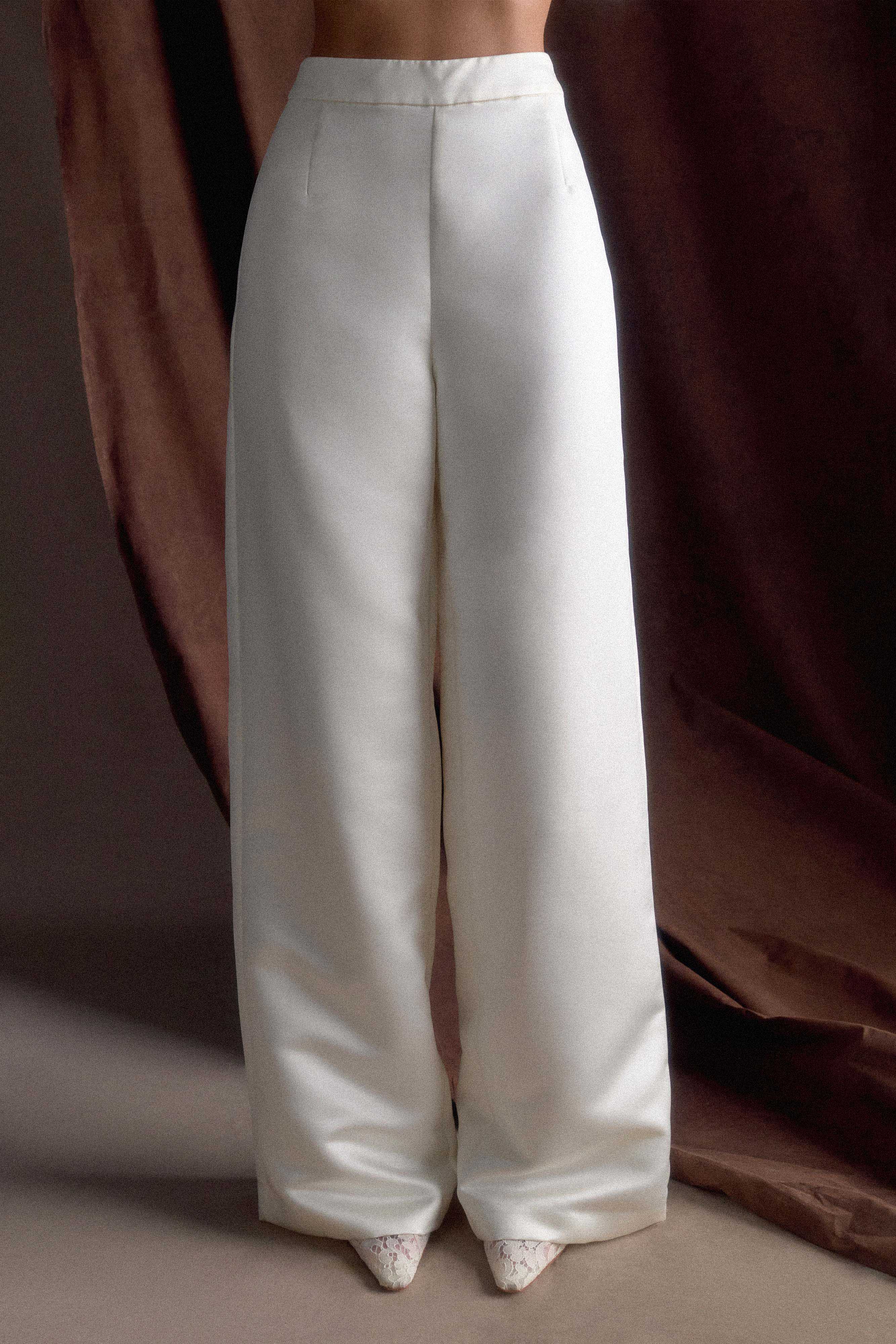 Ada Satin Straight Leg Pant - Ivory、mySite、solidvoid