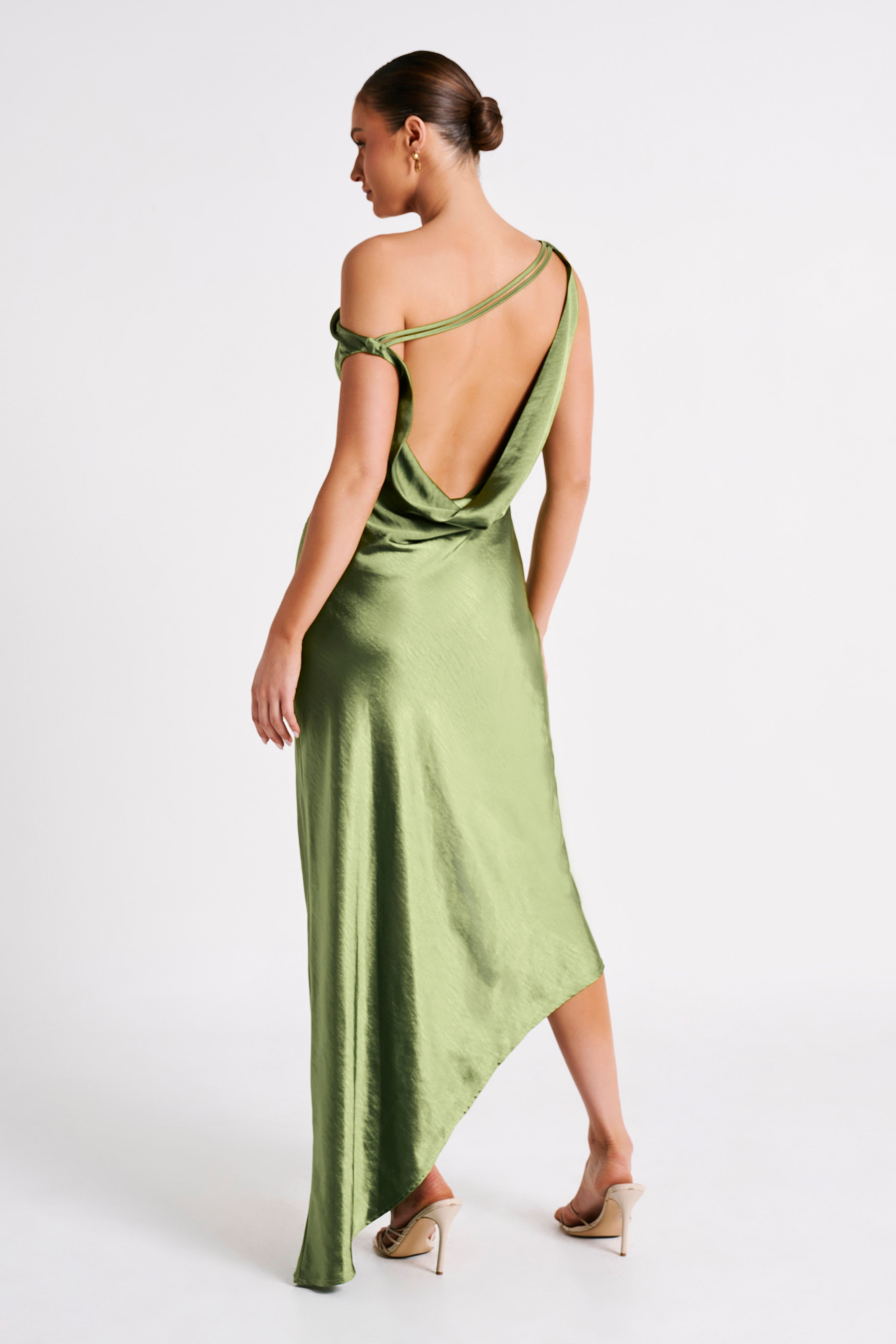 Yvette Slip Maxi Dress With Asymmetrical Hem - Emerald、mySite、solidvoid