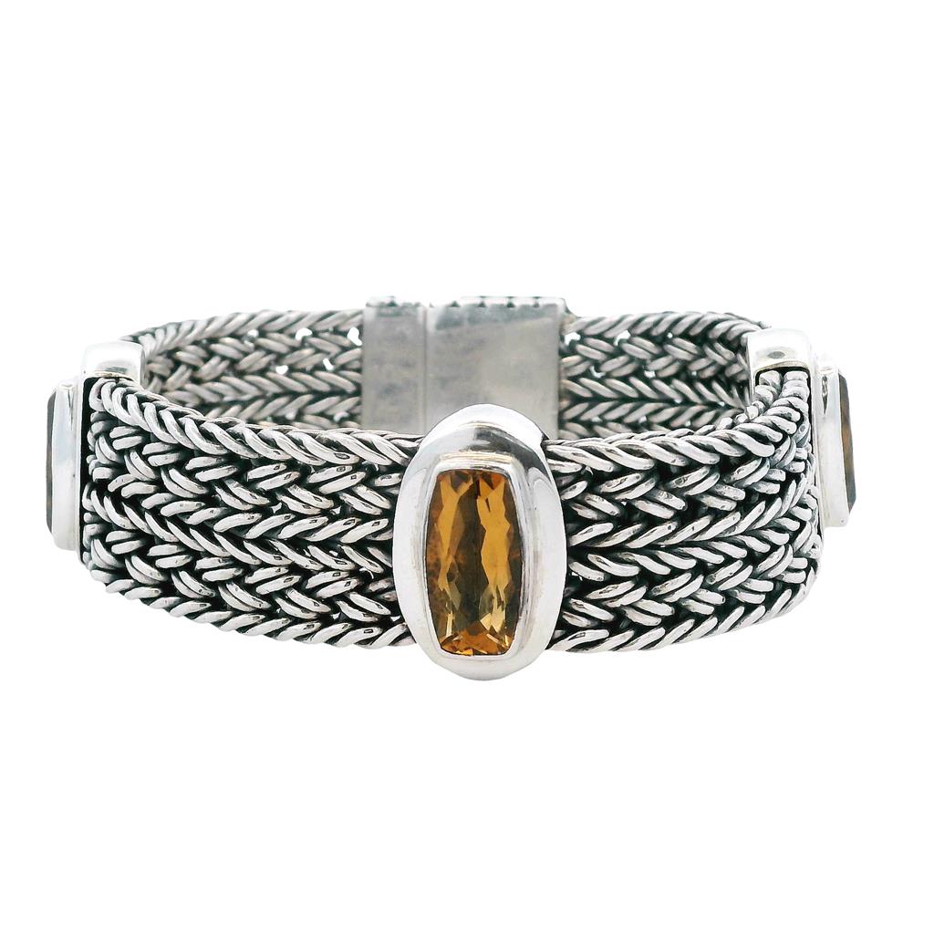 Estate Sterling Silver 8.82ctw Cushion Citrine Multi Strand Braided Bracelet、mySite、botmansion