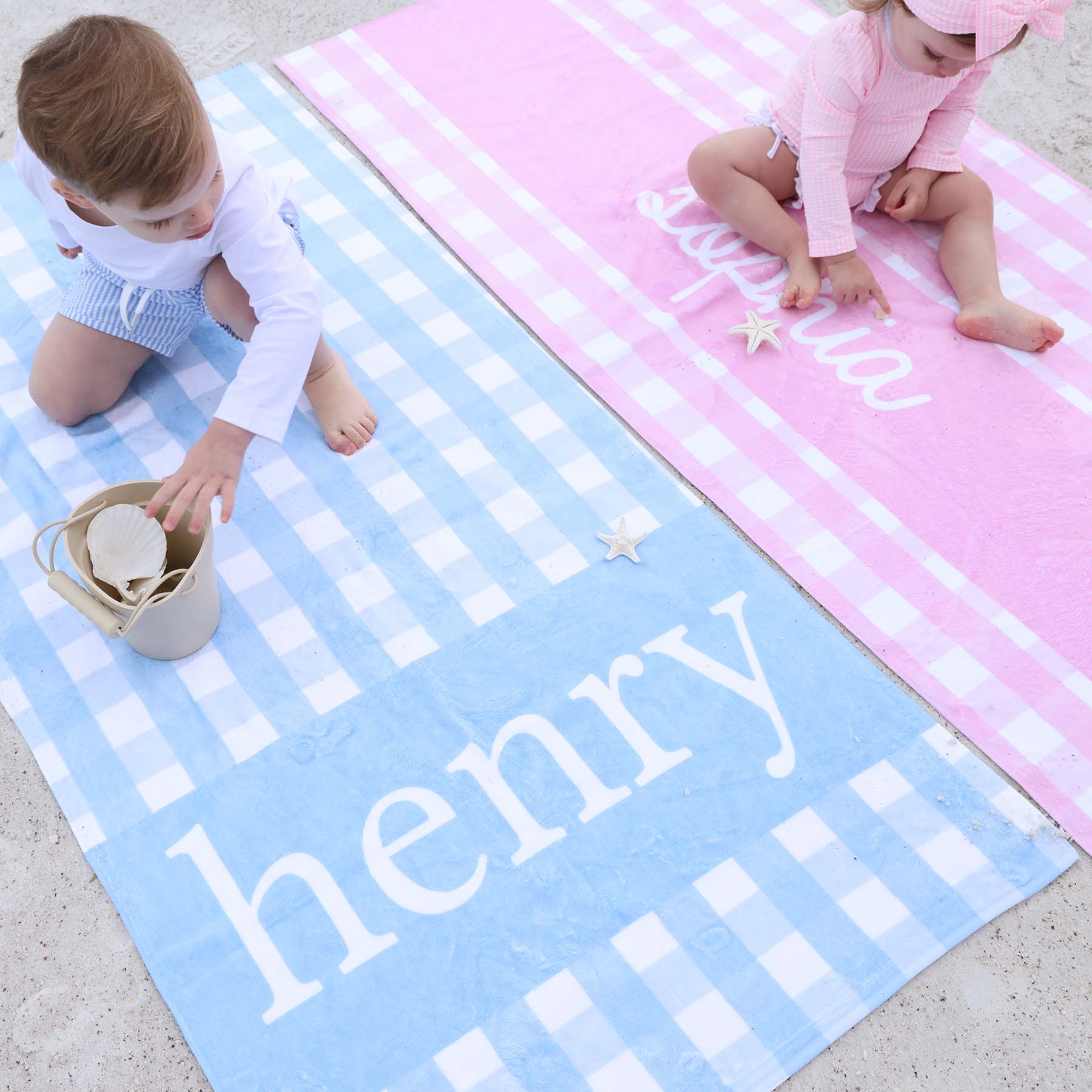  Blue Seersucker Personalized Kids Beach Towel、mySite、layawaytickets