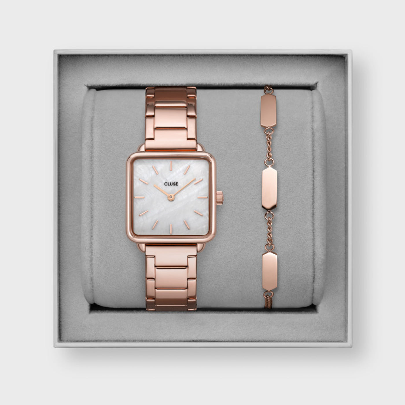 Gift Box La Tétragone Watch Steel, White & Bracelet, Rose Gold Colour、mySite、botmansion
