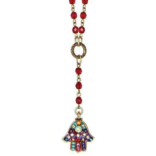 Michal Golan Red Multi Color Drop Pendant Hamsa Necklace、mySite、topwebapps