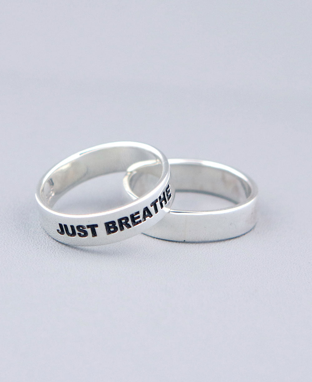 Just Breathe Inspirational Sterling Simple Band Ring、mySite、topwebapps