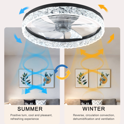 Modern Acrylic Ceiling Fan Light with Remote Control, Dimmable LED Chandelier, 6-Speed Adjustable, Quiet Motor, Flush Mount Design for Living Room, Bedroom, Dining Room、、eastwooduniform