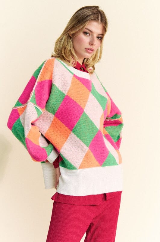 Davi & Dani Exposed Seam Color Block Dropped Shoulder Sweater、mySite、camillekostekn