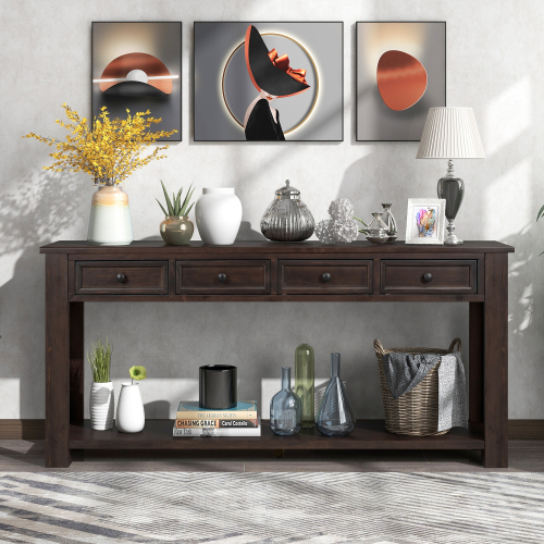 TREXM Console Table/Sofa Table with Storage Drawers and Bottom Shelf for Entryway Hallway(Espresso)、、casual
