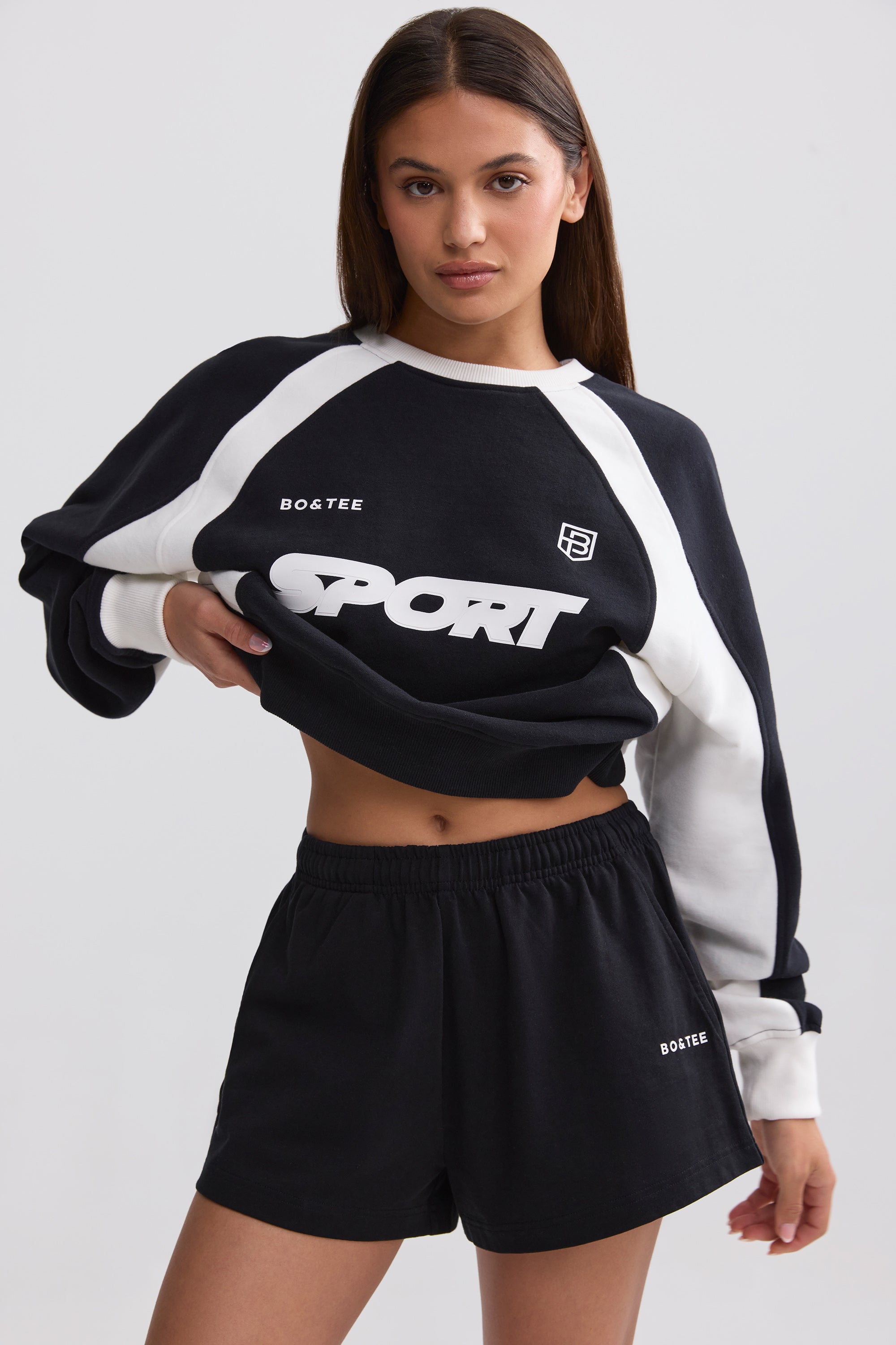 Elasticated Mini Shorts in Black、mySite、solidvoid