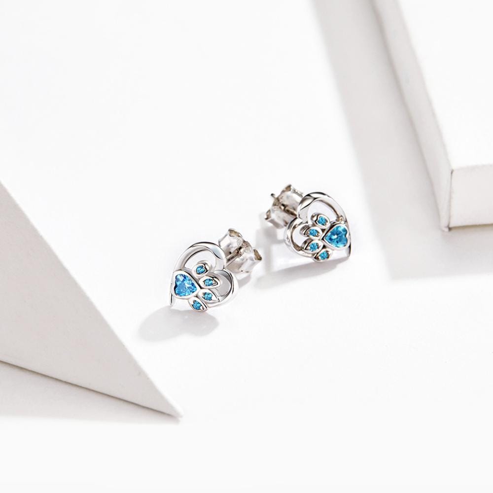 Paw earrings with CZ Paw and Heart in Sterling Silver-for Pet Lovers!、mySite、g9winljtr
