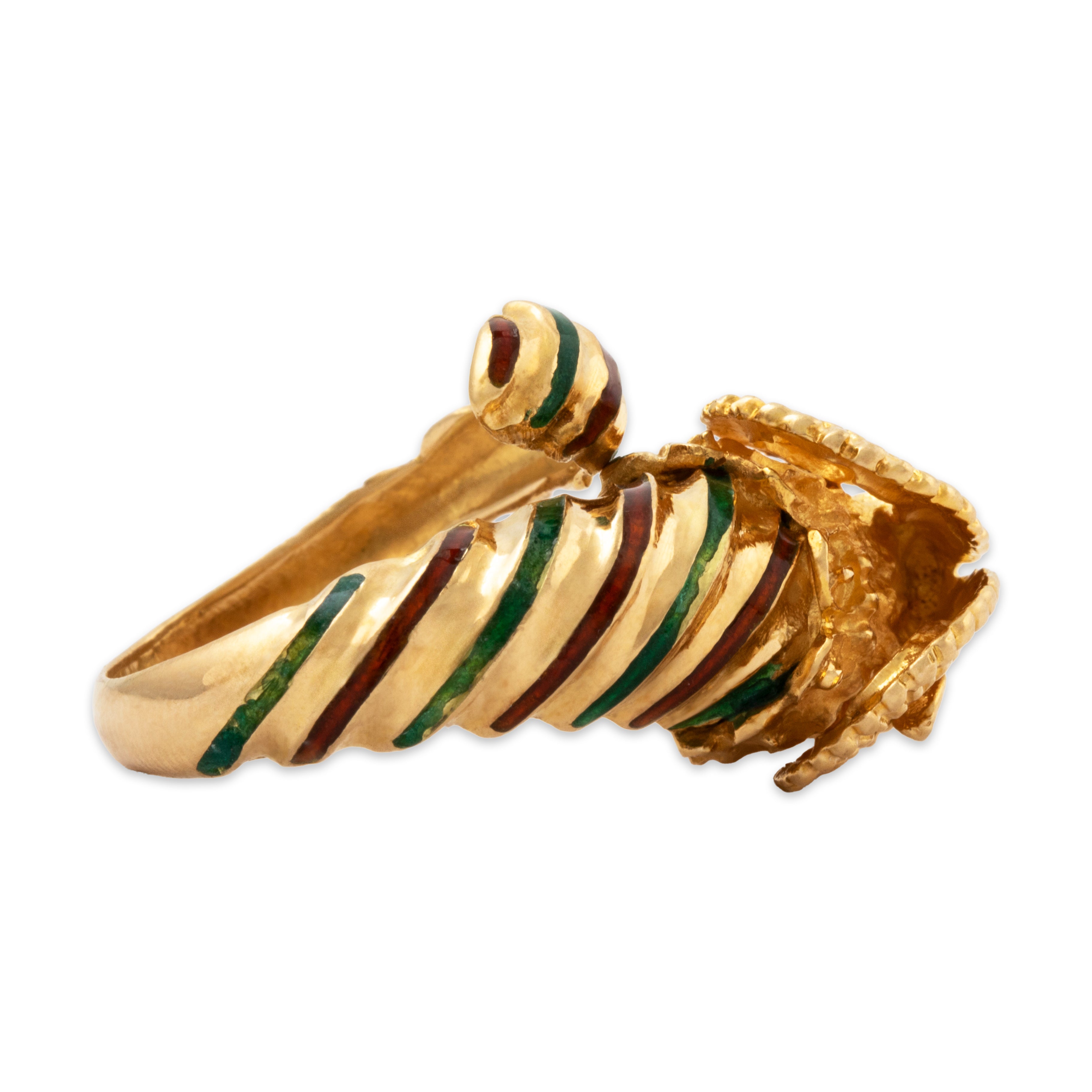 Vintage 18k Yellow Gold Pink Sapphire Green & Orange Enamel Ram Ring、mySite、hinf8tx79