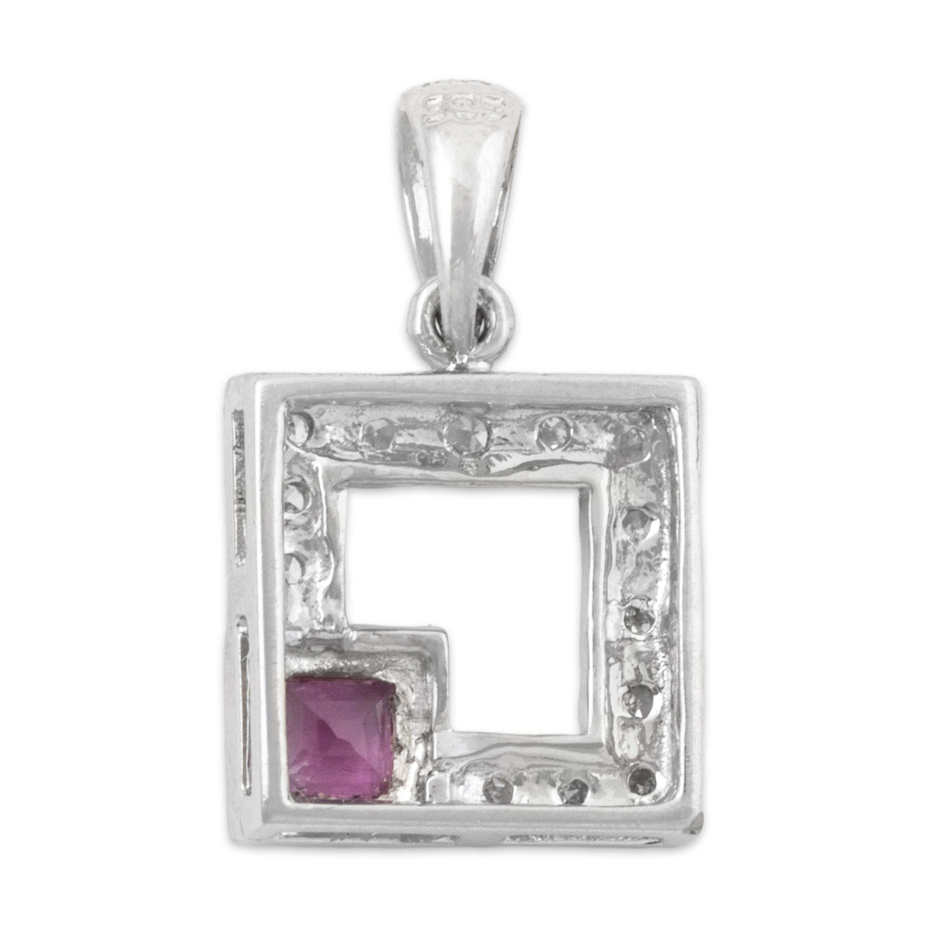Vintage 14k White Gold Ruby Diamond Asymmetric Square Pendant、mySite、hinf8tx79