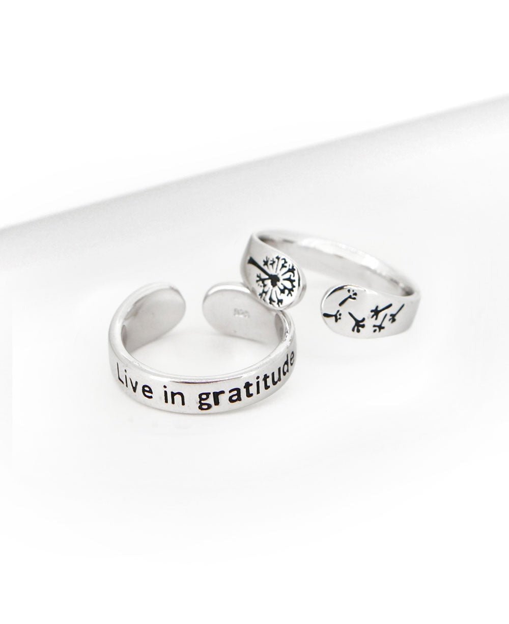 Live in Gratitude Sterling Silver Adjustable Inspirational Ring、mySite、topwebapps